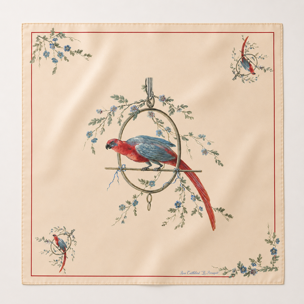 Silk Scarf ''Le Perroquet'' in gold - House of Castlebird Rose