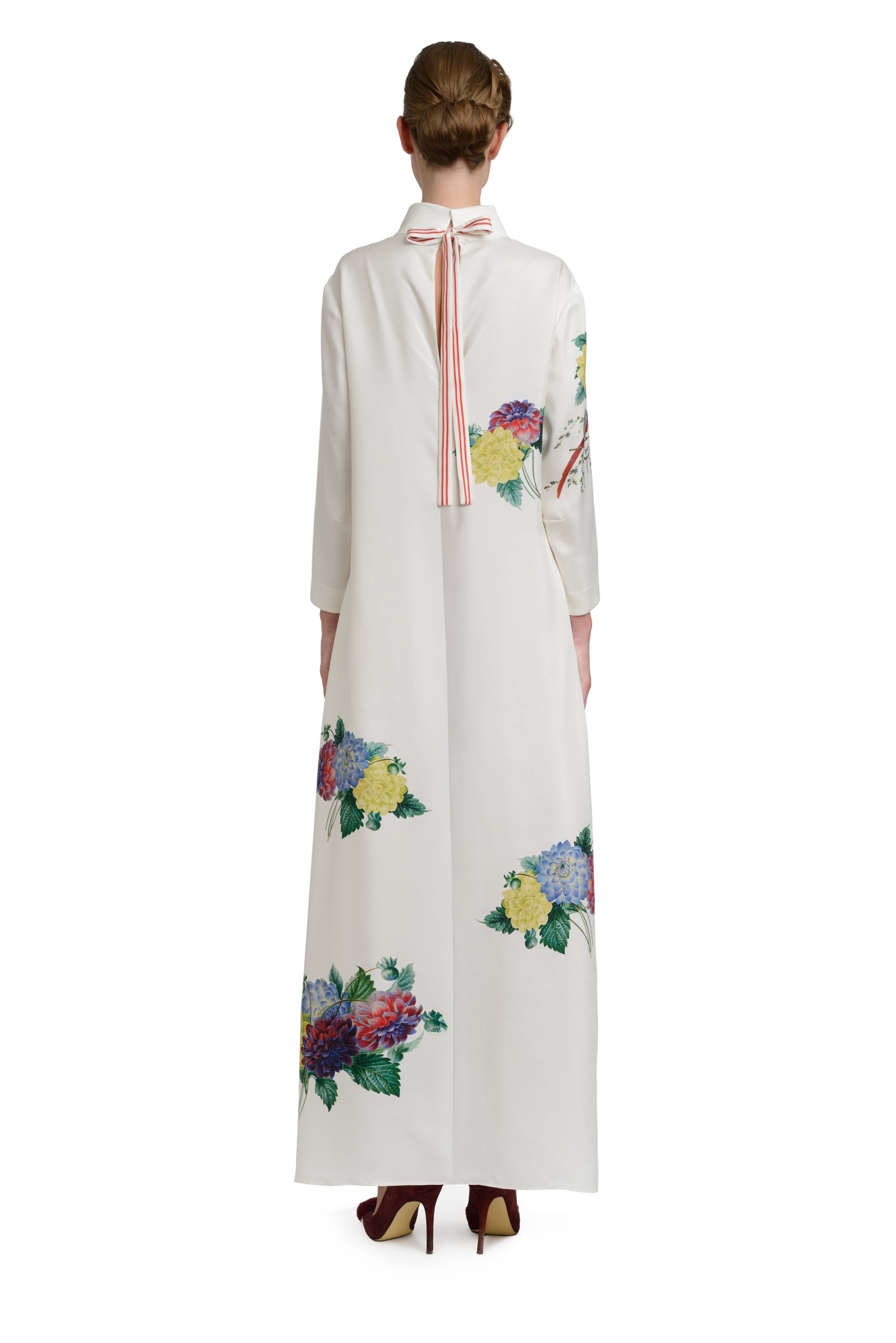 1Oth Anniversary Dress "Dahlias and Parrots" in Pearl White