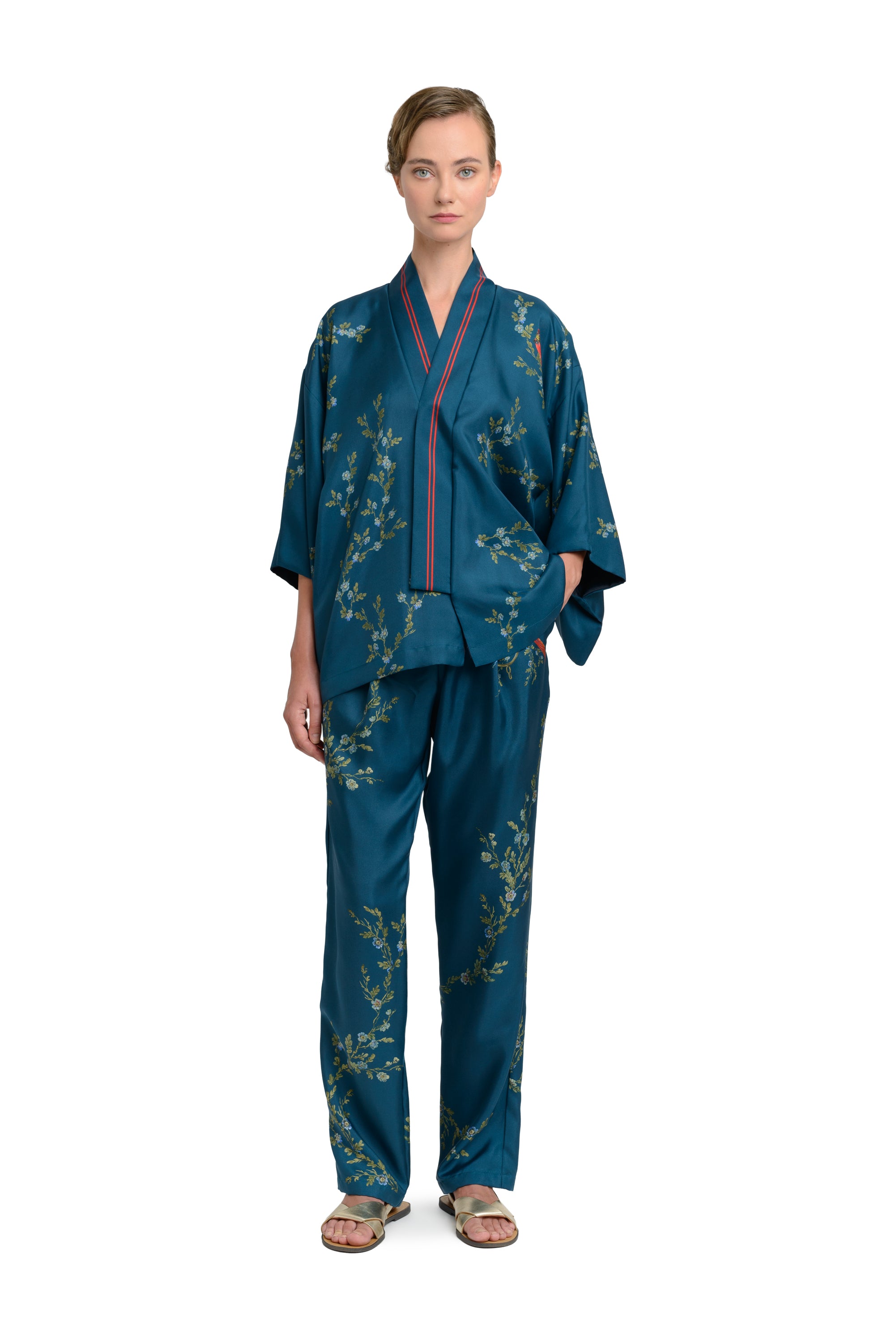 10th Anniversary Silk Suit "Le Perroquet" in Petrol Blue
