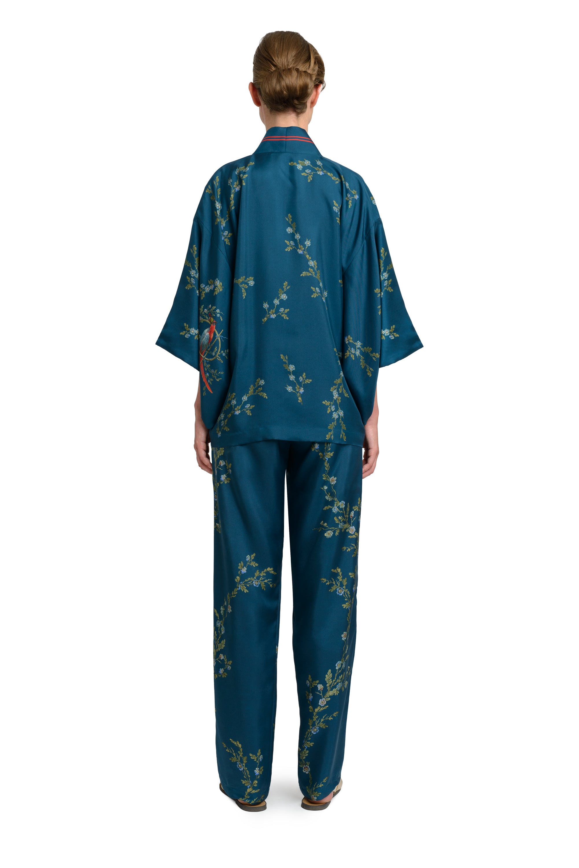 10th Anniversary Silk Suit "Le Perroquet" in Petrol Blue
