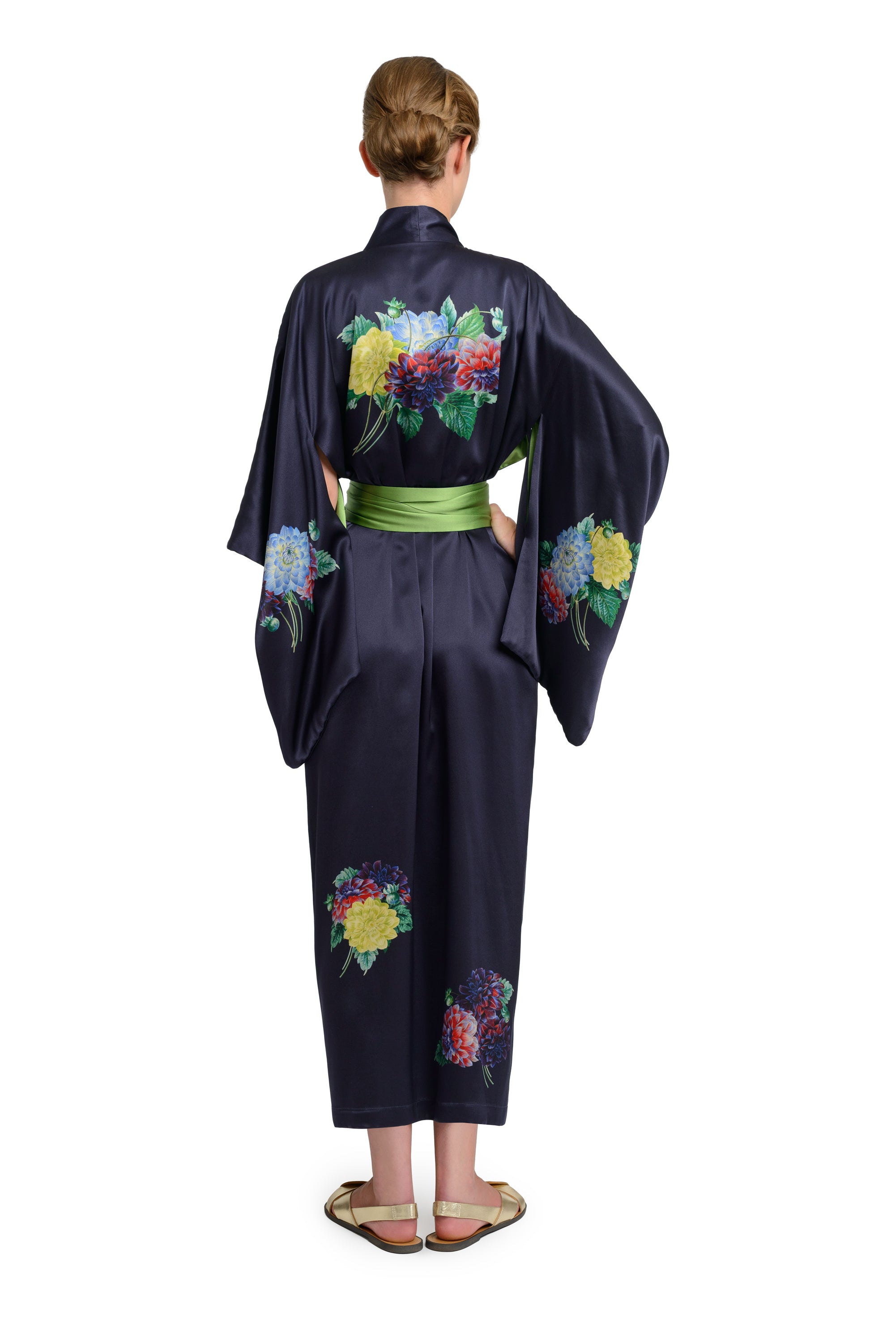 10th Anniversary Kimono "Dahlias" in Midnight Blue - House of Castlebird Rose