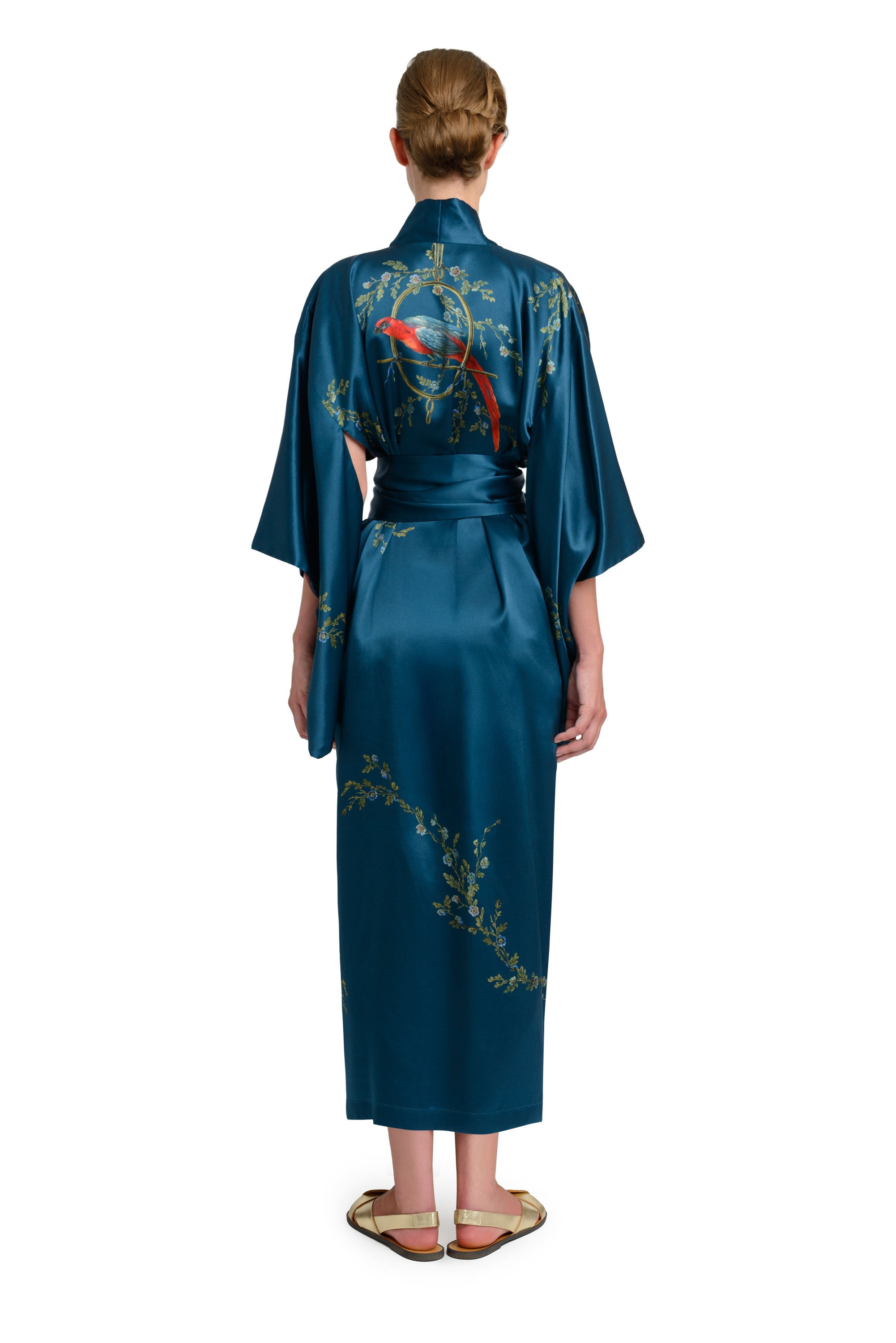 10th Anniversary Kimono "Dahlias" in Petrol Blue