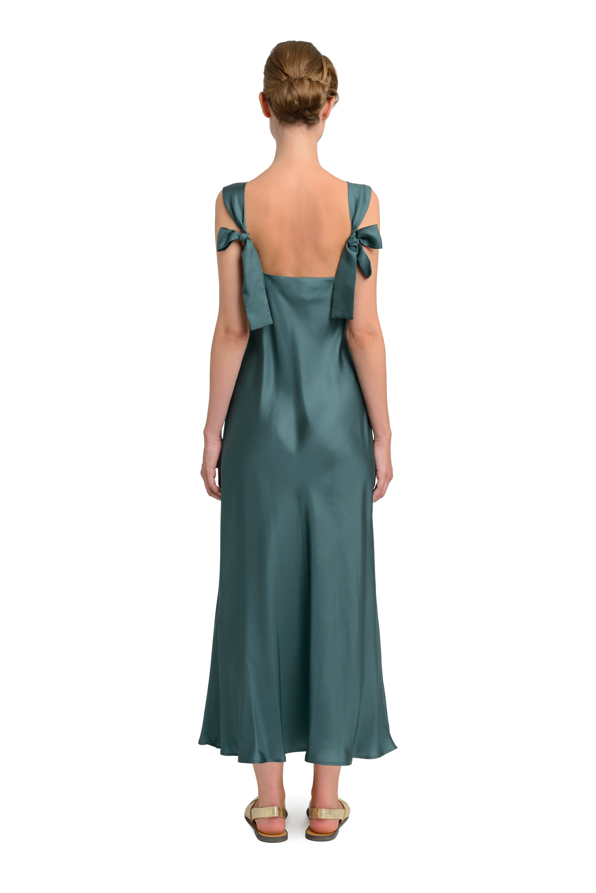 10th Anniversary Silk Slip Dress in Petrol Green