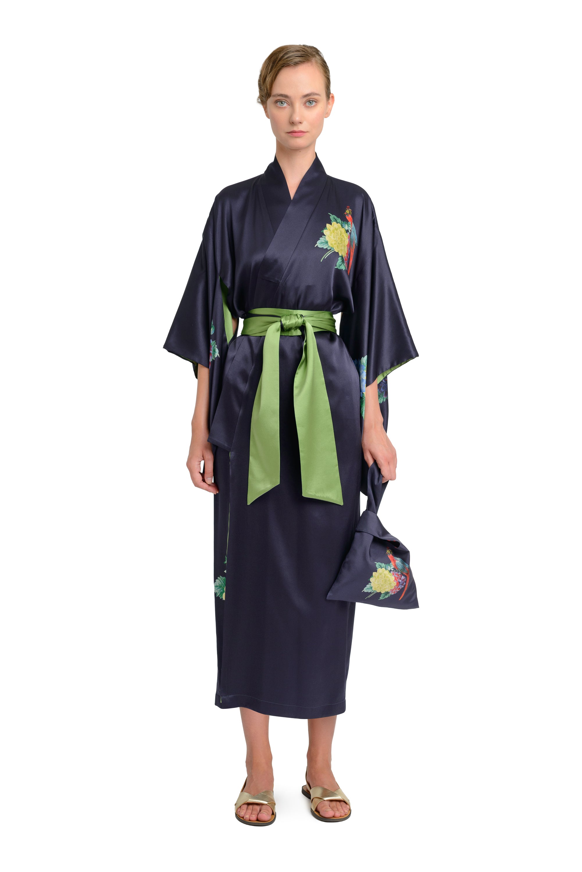 10th Anniversary Kimono "Dahlias" in Midnight Blue - House of Castlebird Rose