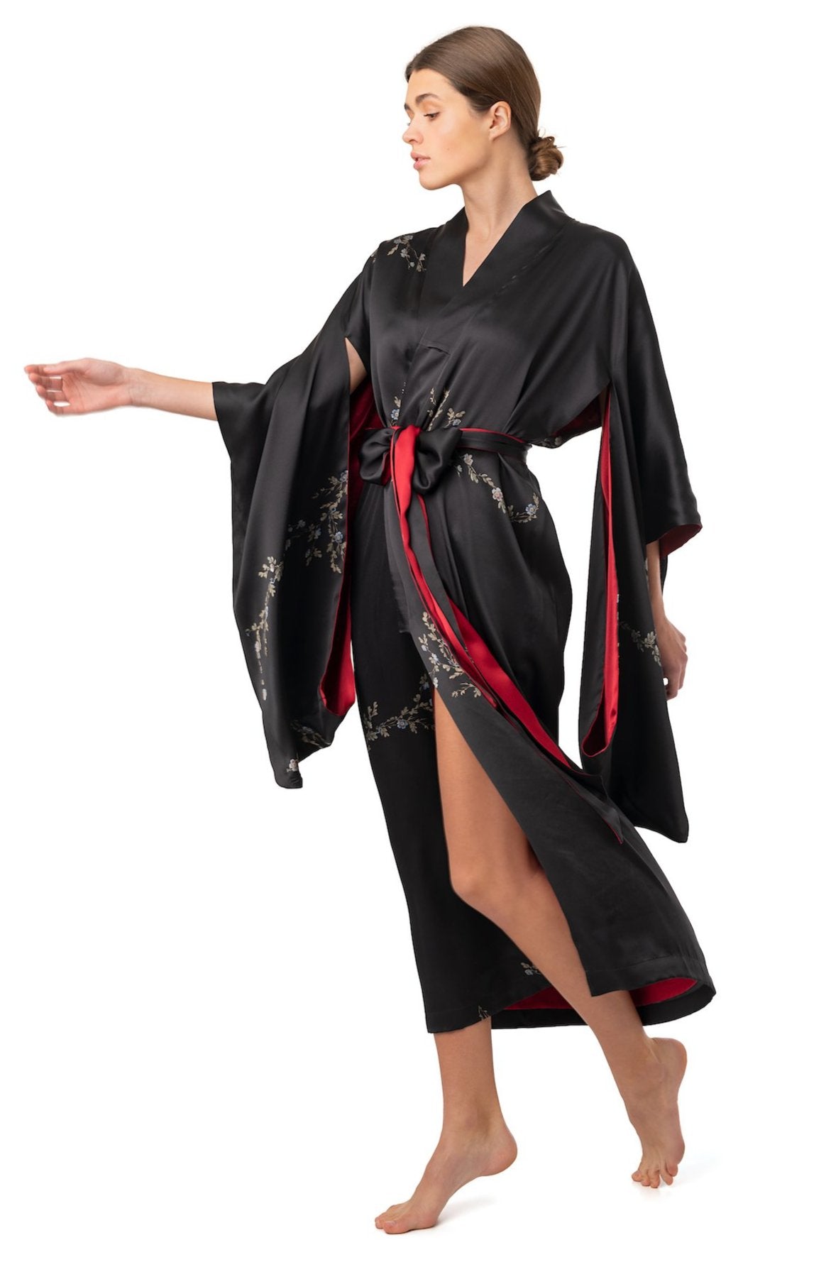 Maxi silk kimono black ''Le Perroquet''