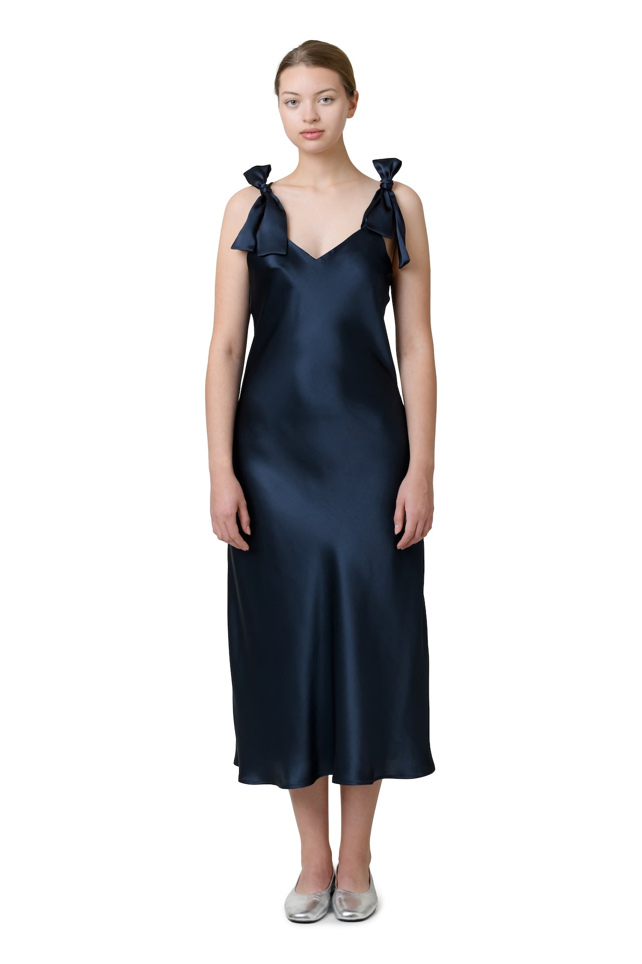 Silk slip dress in Navy Blue