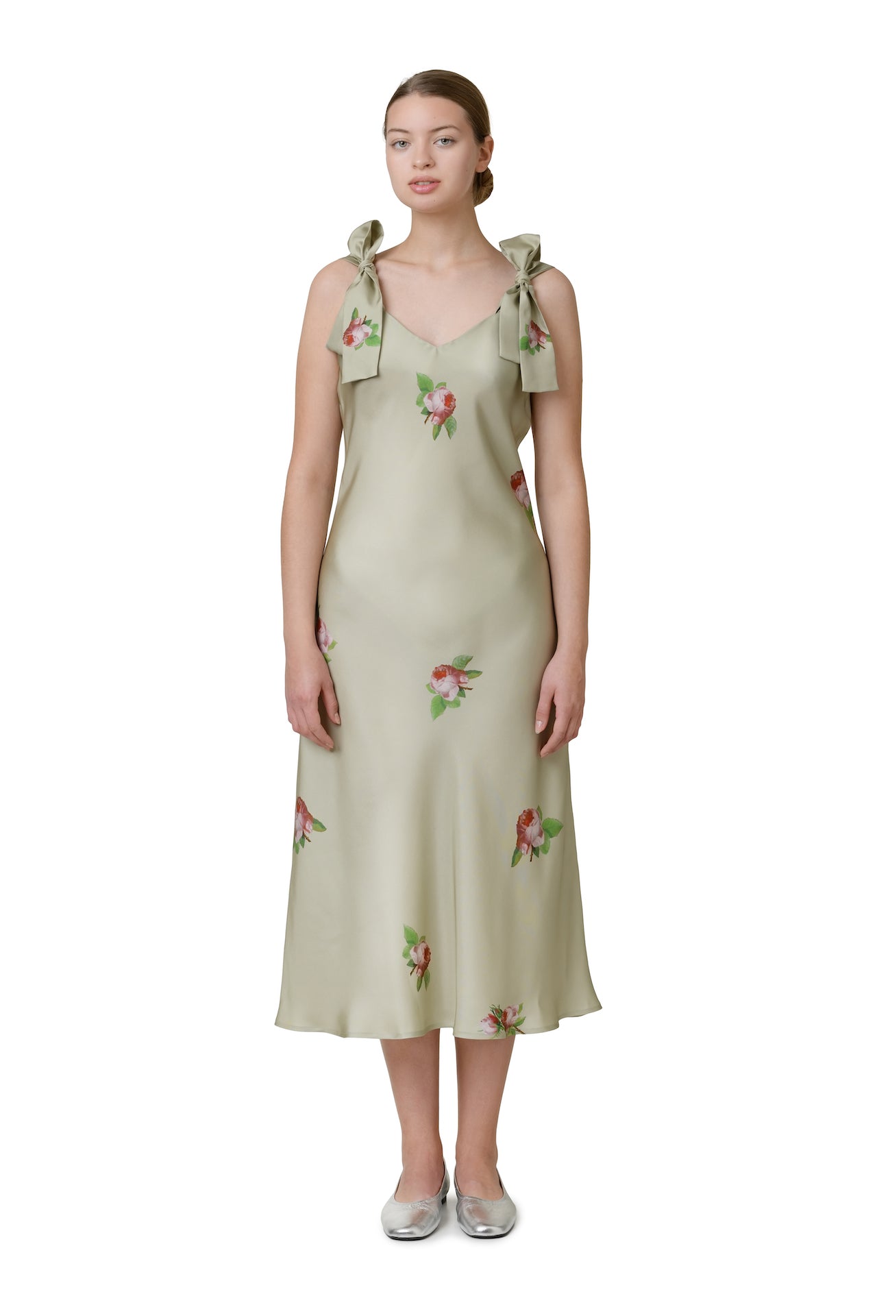 SILK SLIP DRESS "PAULINE" in Pale Olive