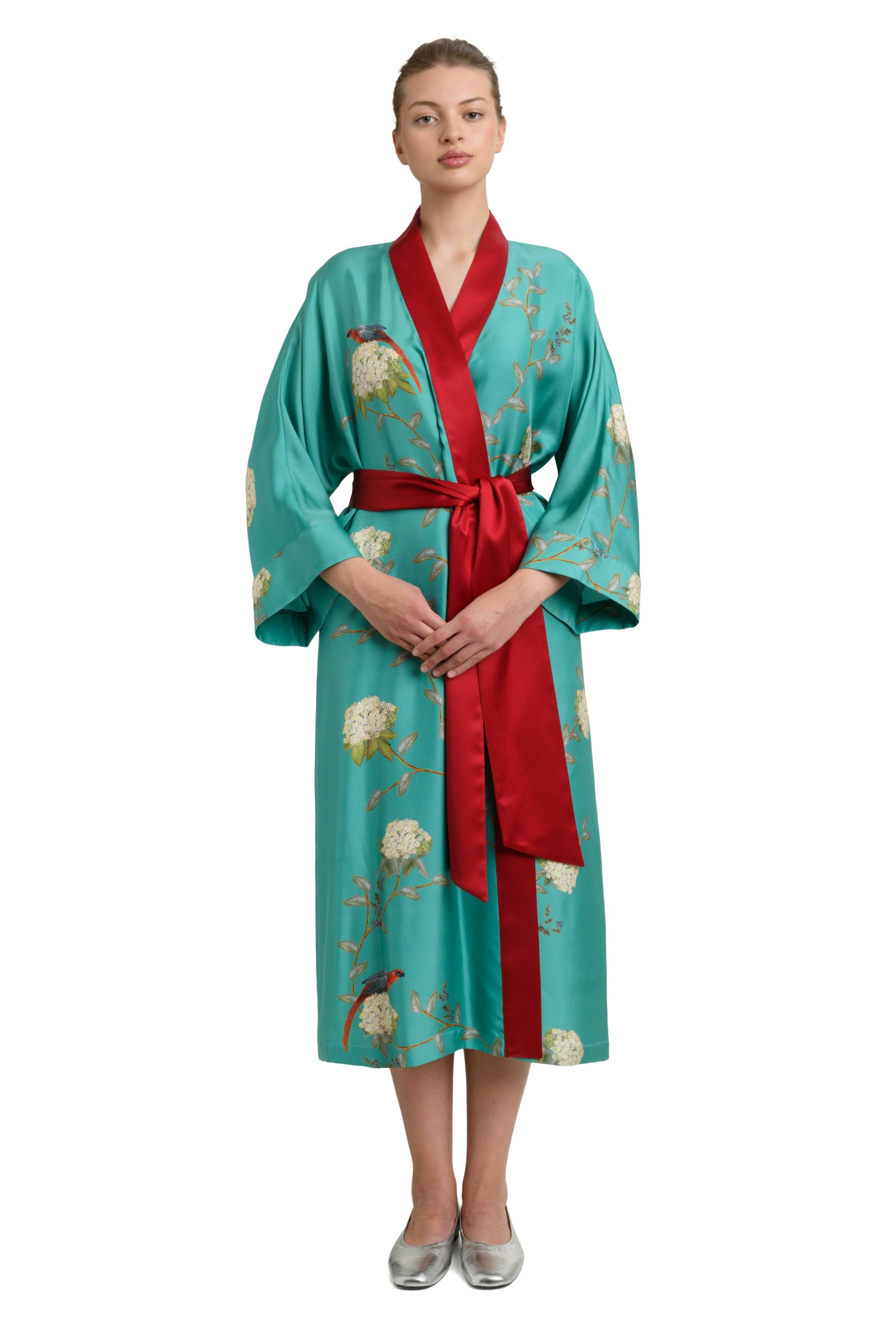 Silk Robe ''ORIENT'' in aqua - LIMITED EDITION