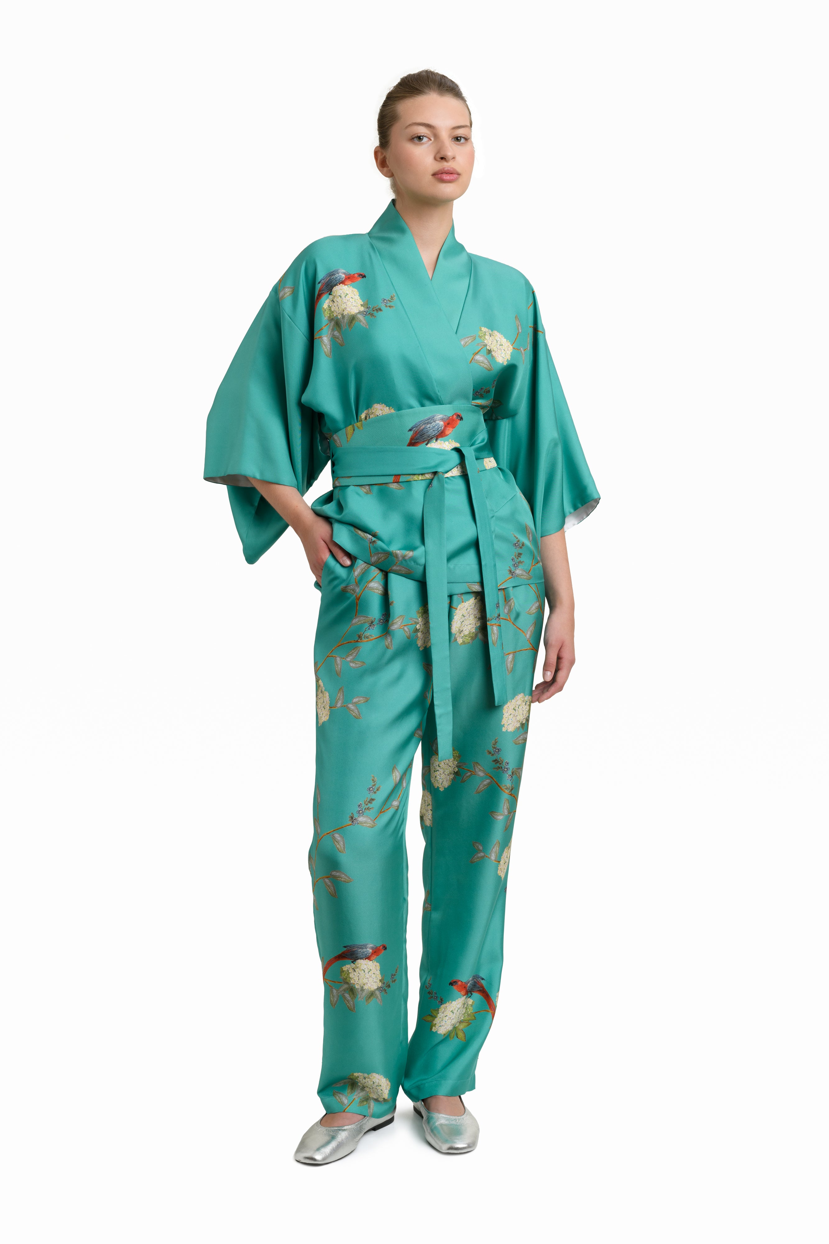 Silk Lounge Suit ''ORIENT'' in aqua - LIMITED EDITION