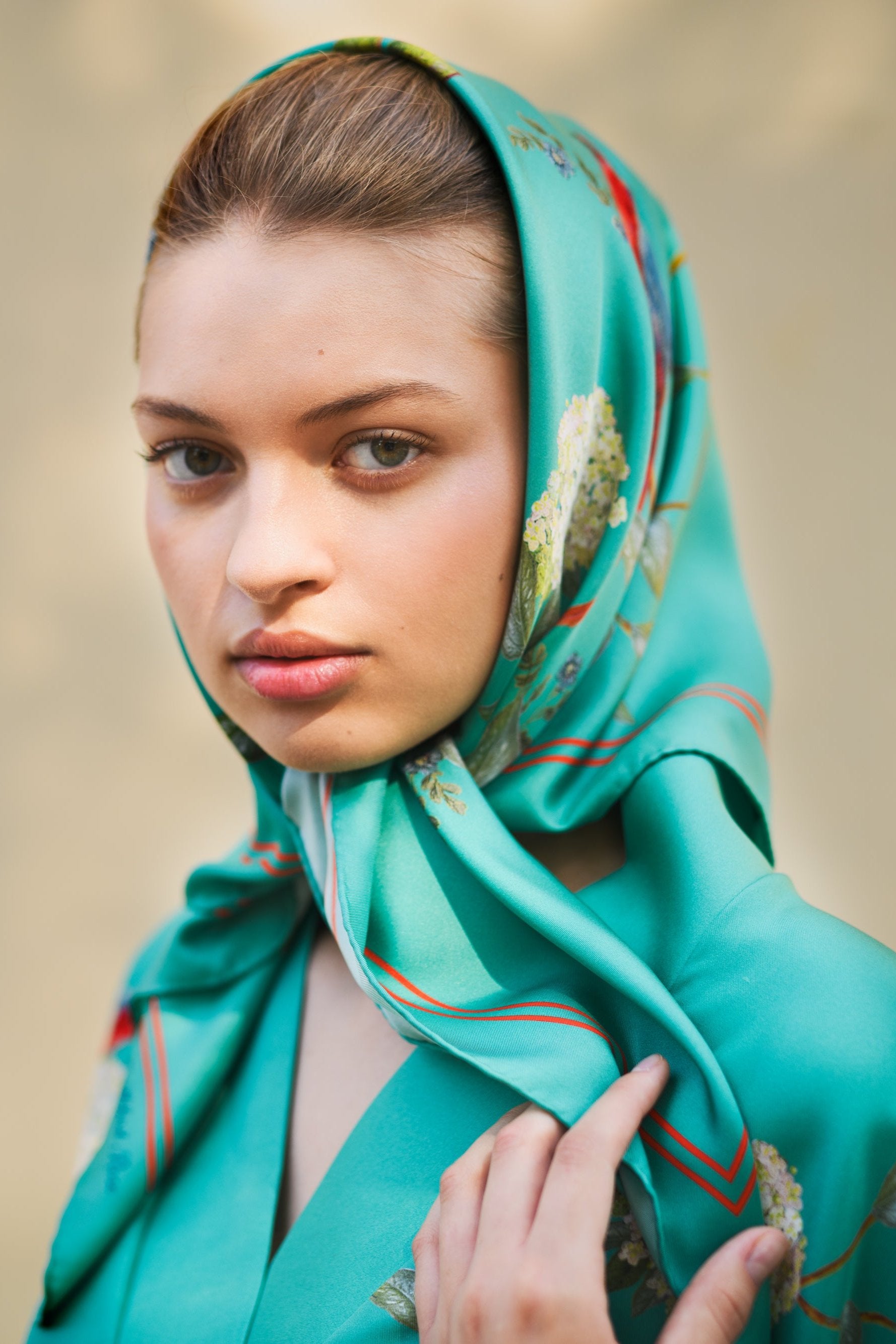 Silk Scarf ''ORIENT'' in aqua - LIMITED EDITION