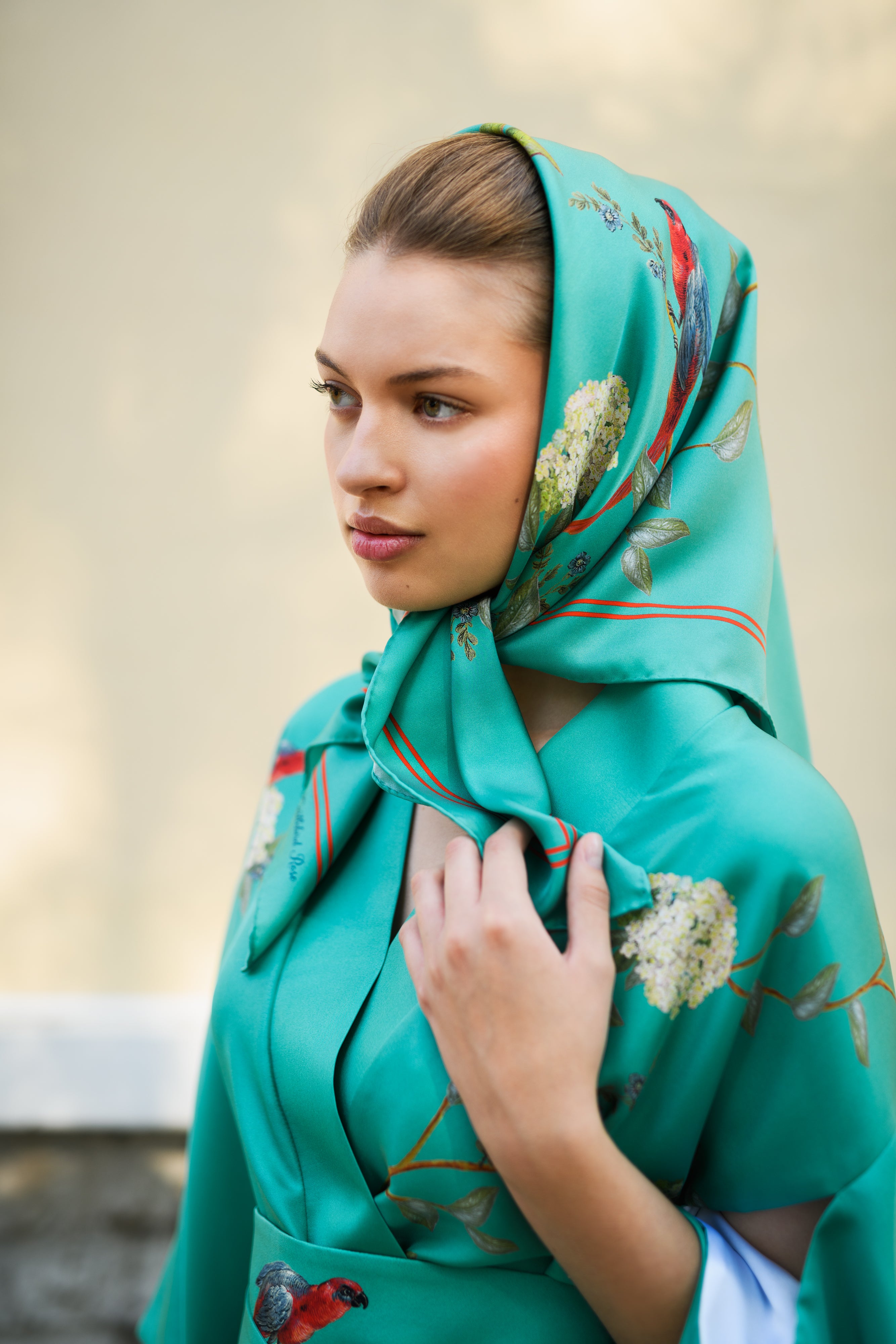 Silk Scarf ''ORIENT'' in aqua - LIMITED EDITION