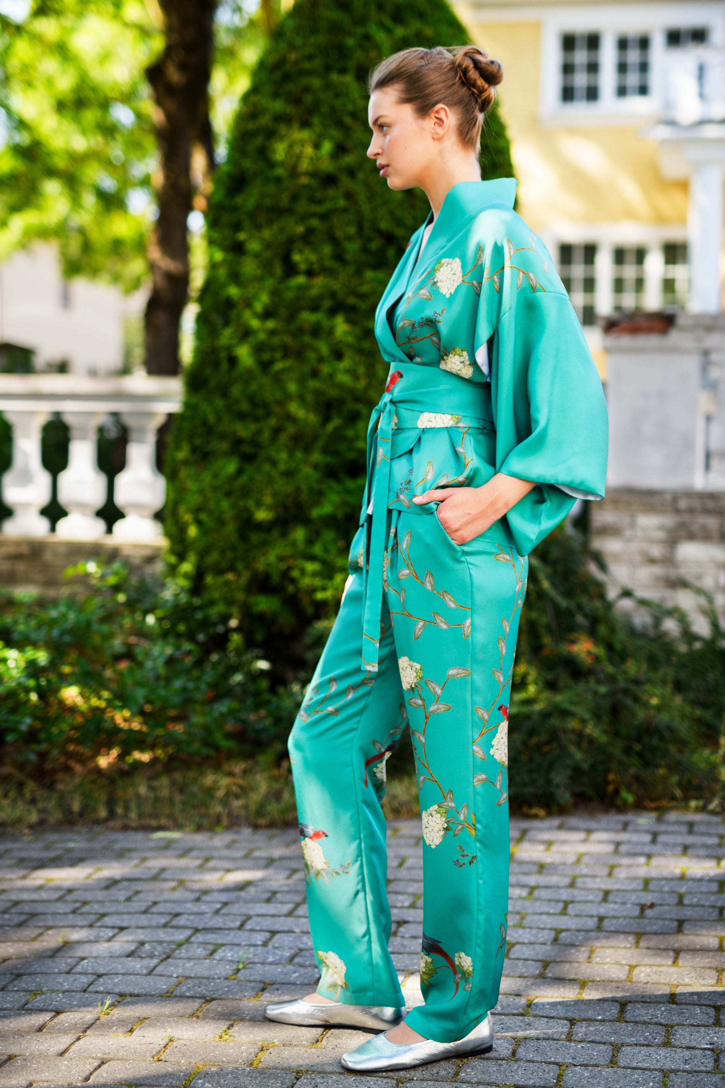 Silk Lounge Suit ''ORIENT'' in aqua - LIMITED EDITION