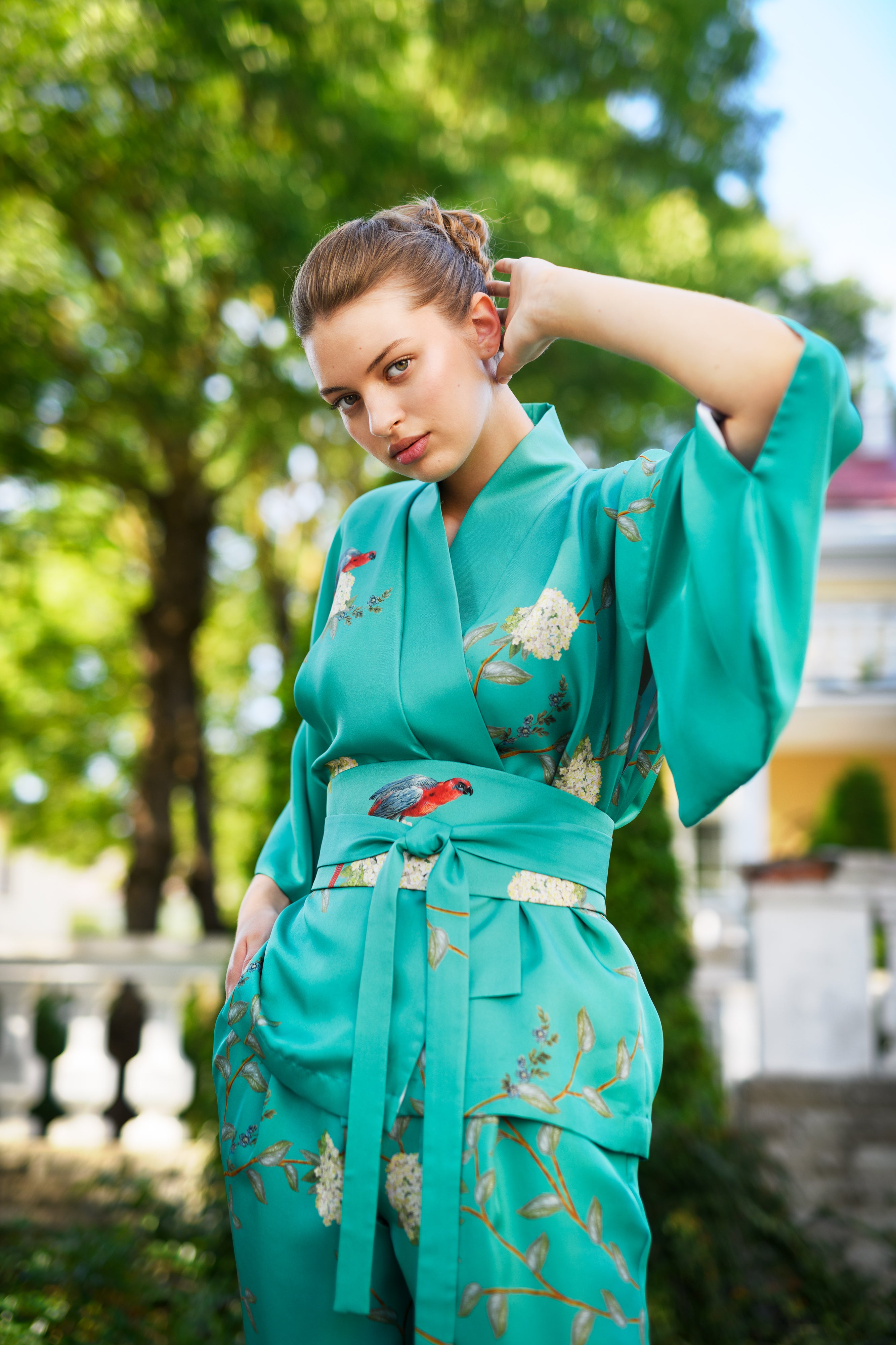 Silk Lounge Suit ''ORIENT'' in aqua - LIMITED EDITION