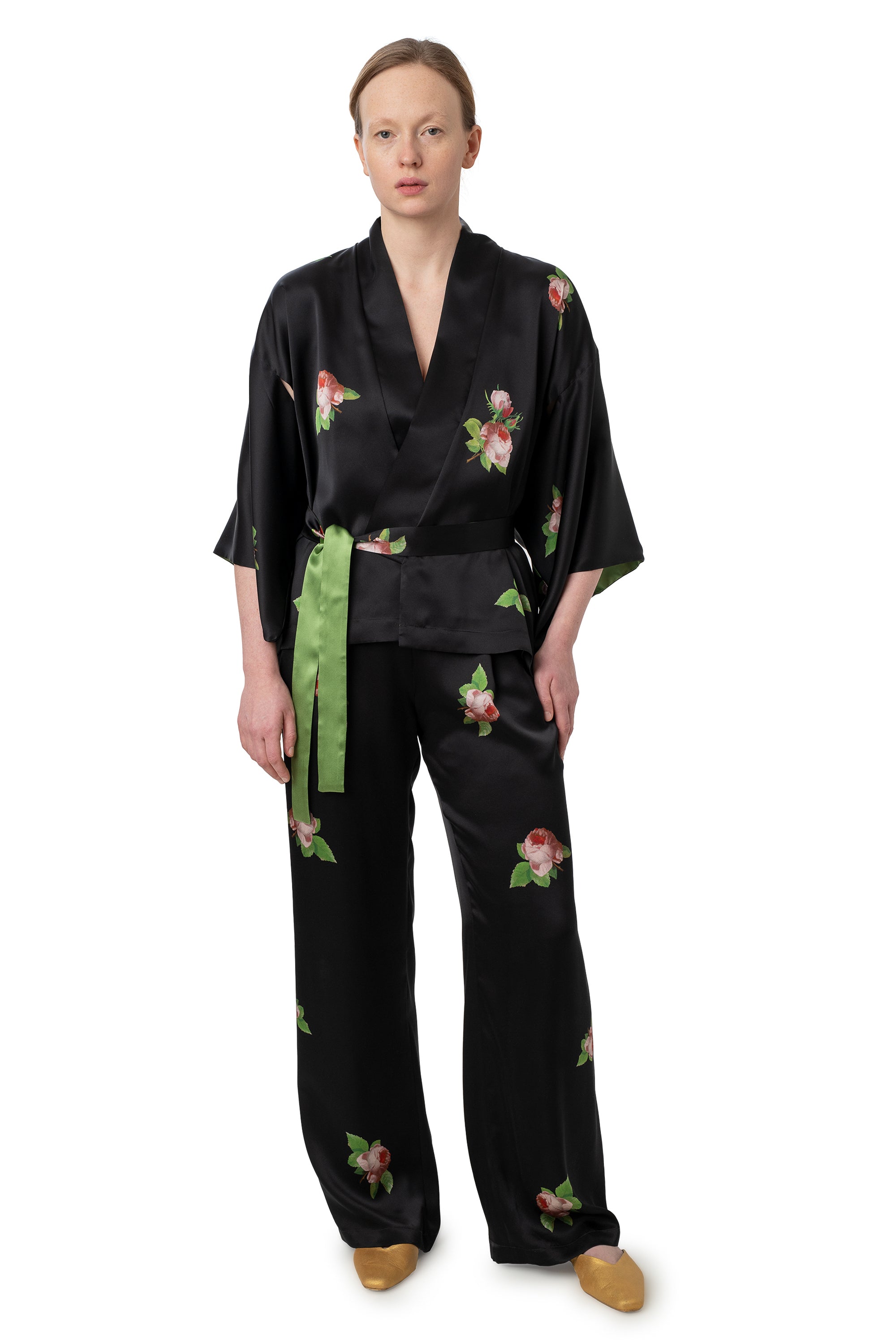 SILK LOUNGE SUIT "PAULINE" in ebony black - House of Castlebird Rose