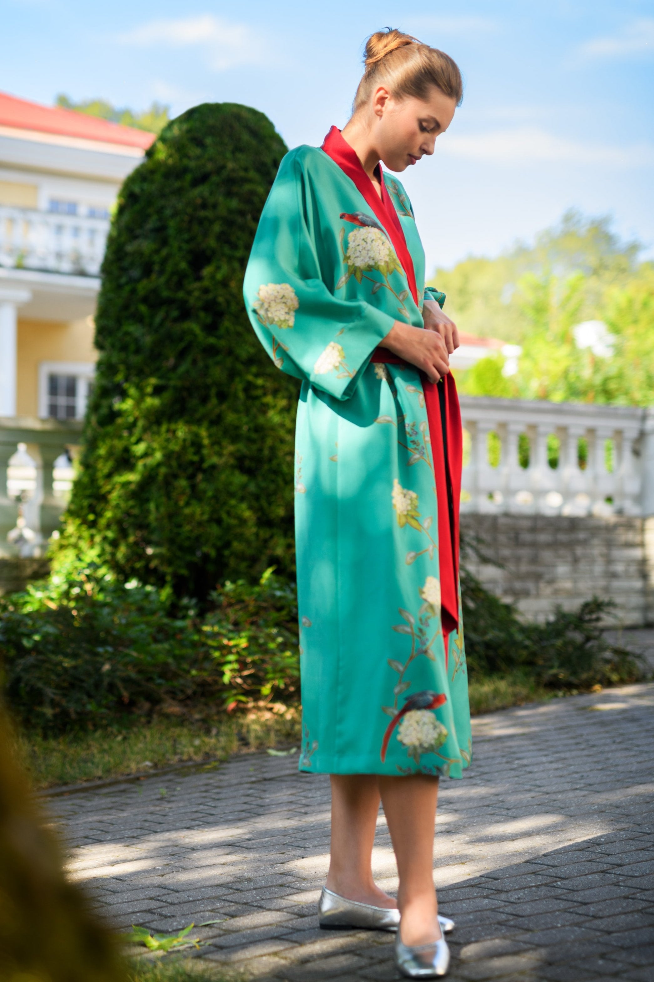 Silk Robe ''ORIENT'' in aqua - LIMITED EDITION