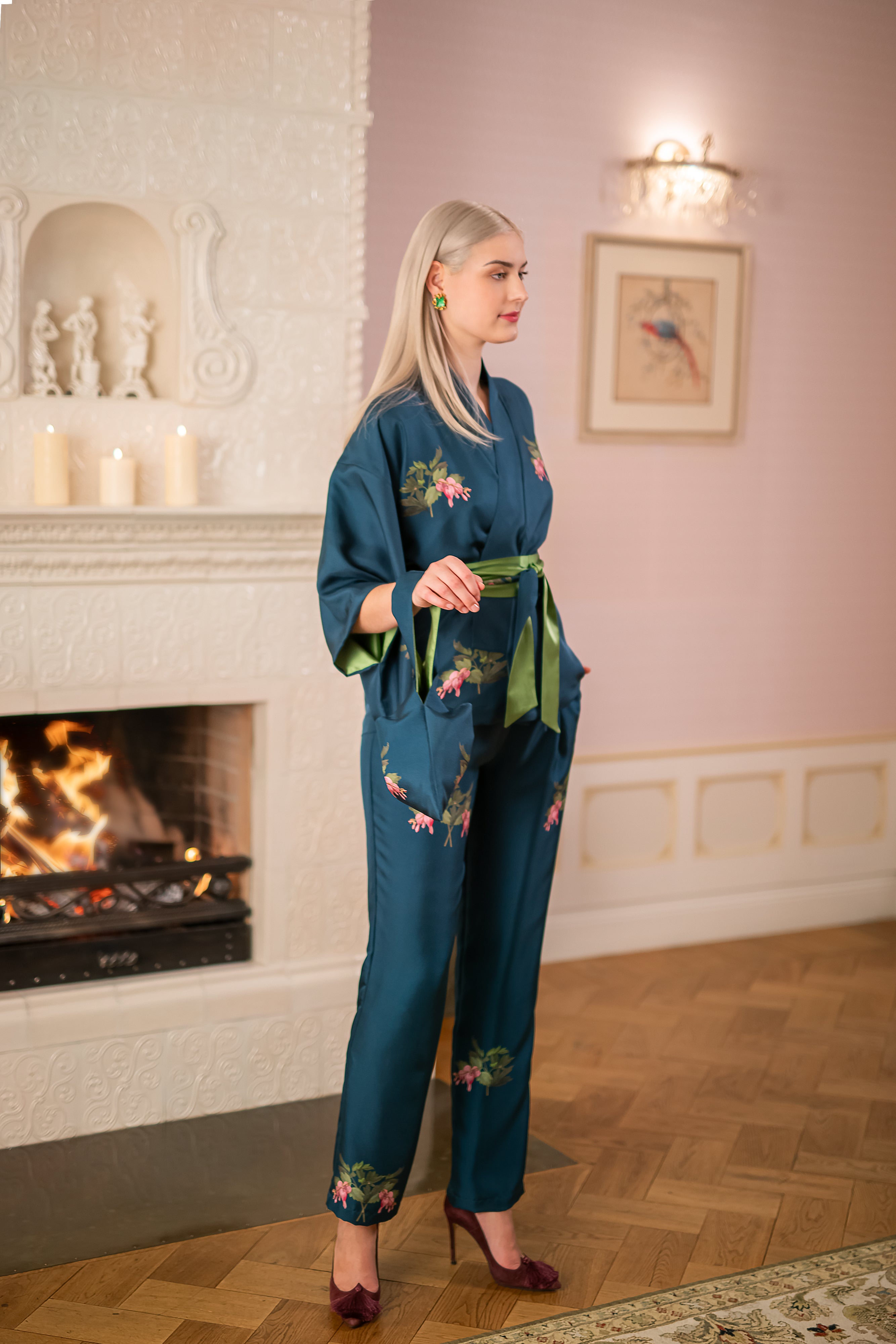 SILK LOUNGE SUIT IN PETROL BLUE