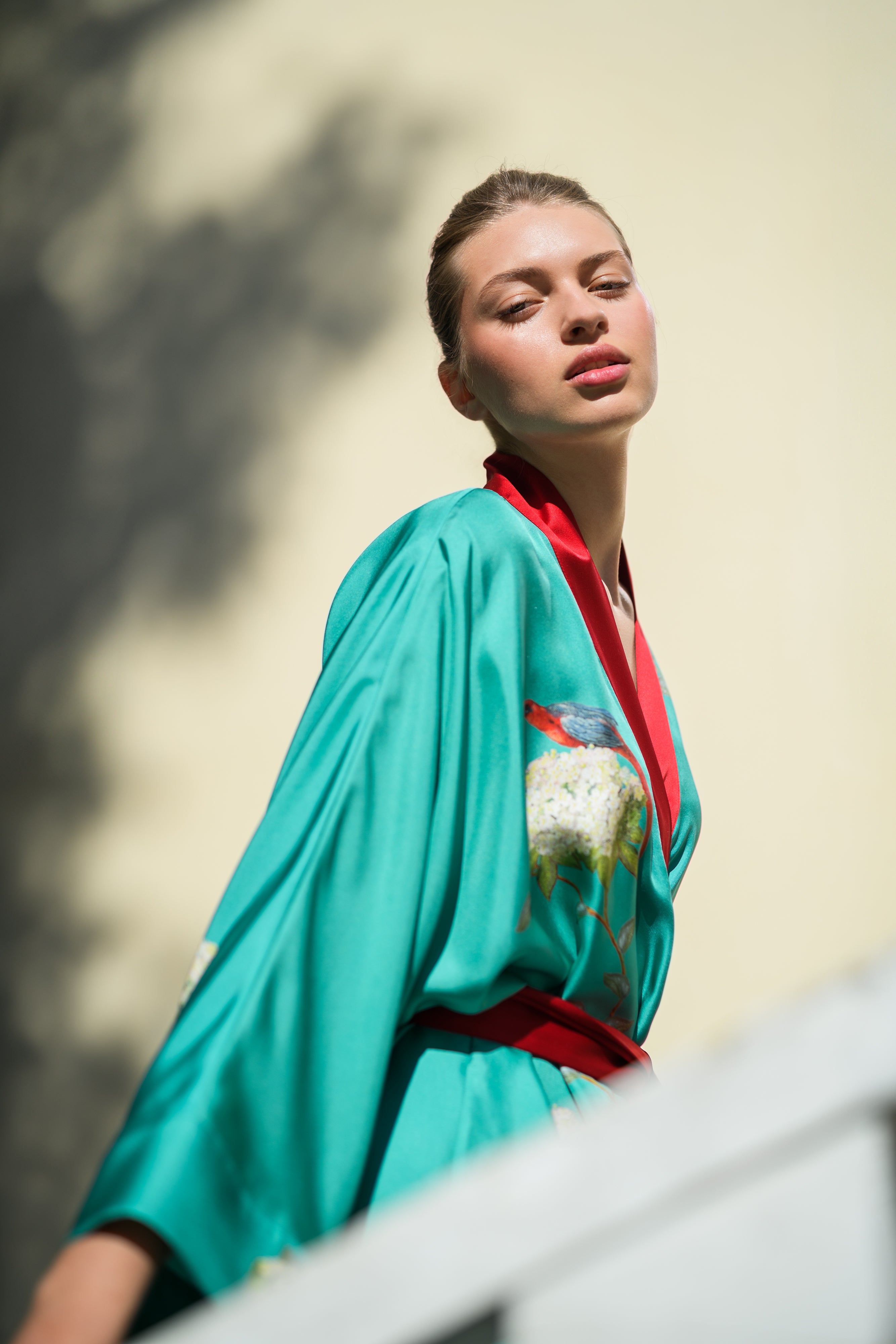 Silk Robe ''ORIENT'' in aqua - LIMITED EDITION