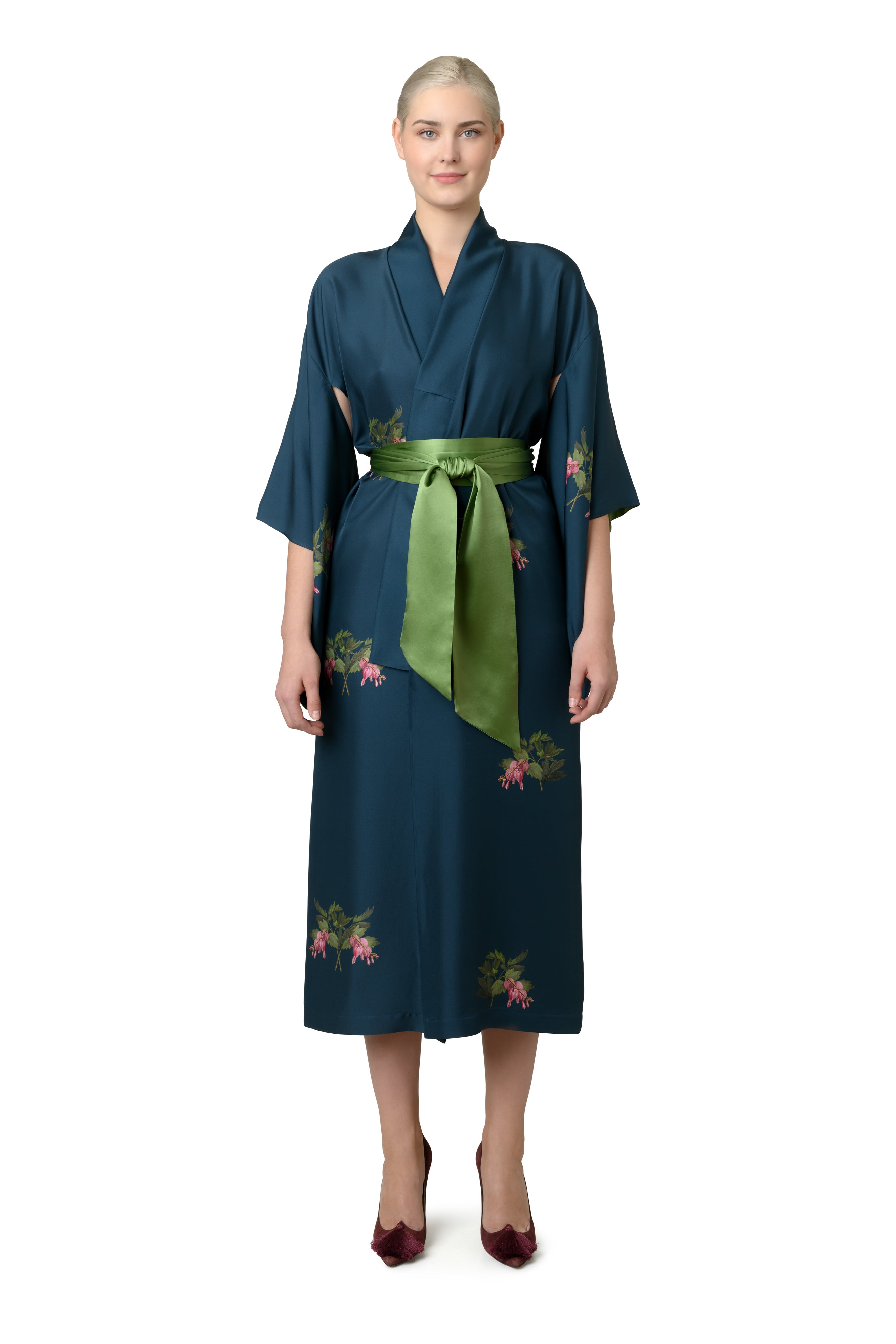 SILK KIMONO IN PETROL BLUE