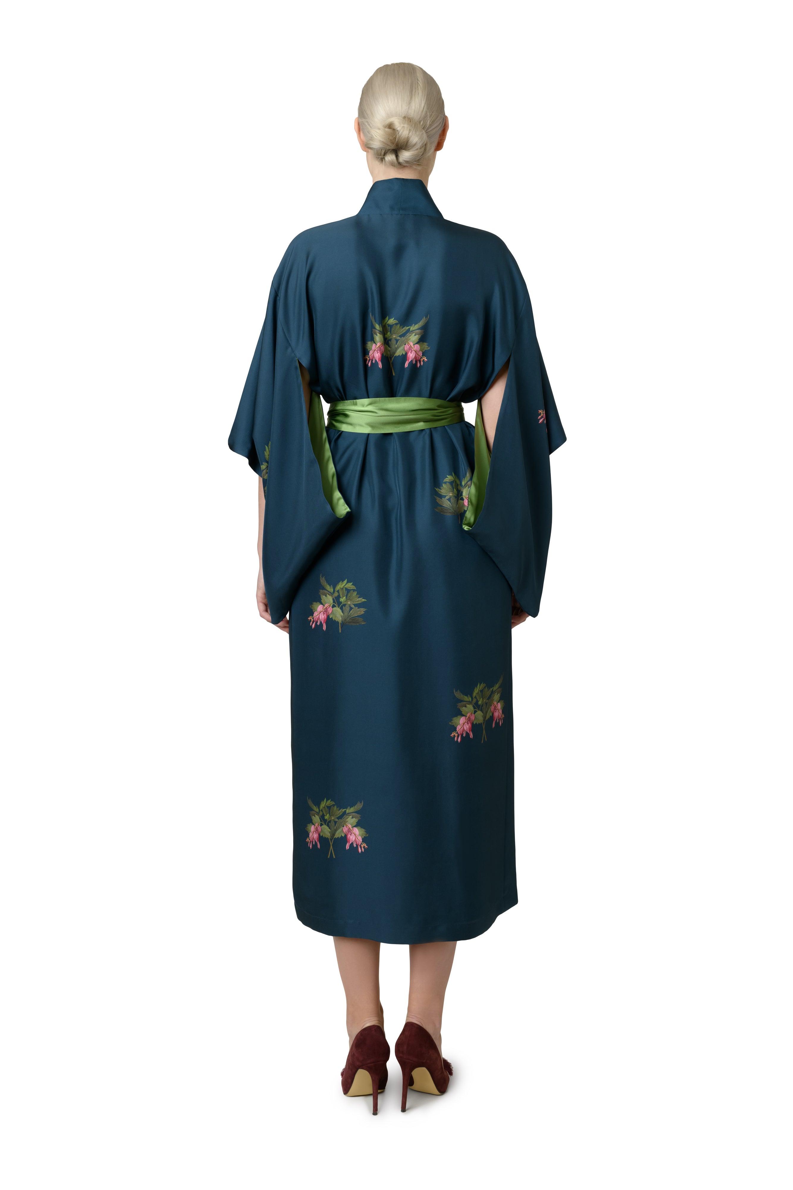 SILK KIMONO IN PETROL BLUE