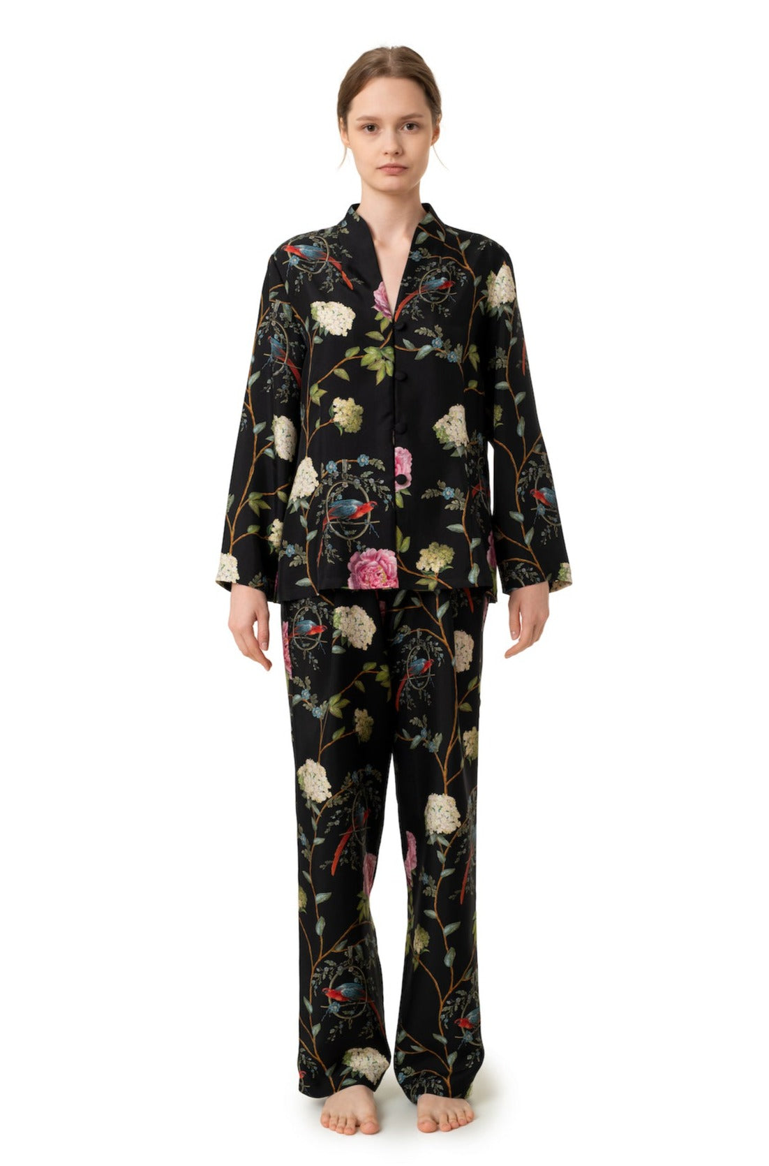 Silk Lounge Suit ''Chinoiserie'' in Black - House of Castlebird Rose