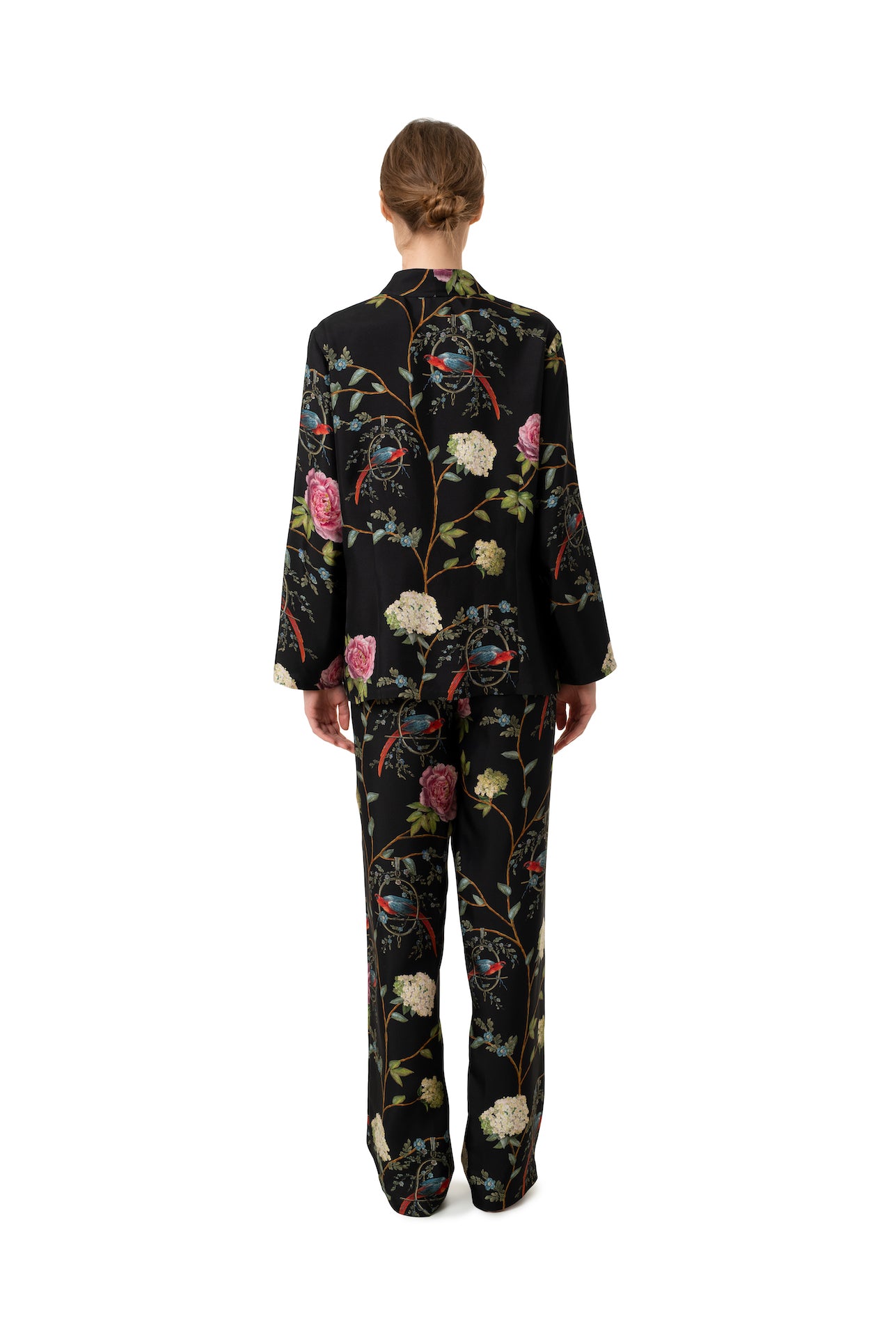 Silk Lounge Suit ''Chinoiserie'' in Black - House of Castlebird Rose