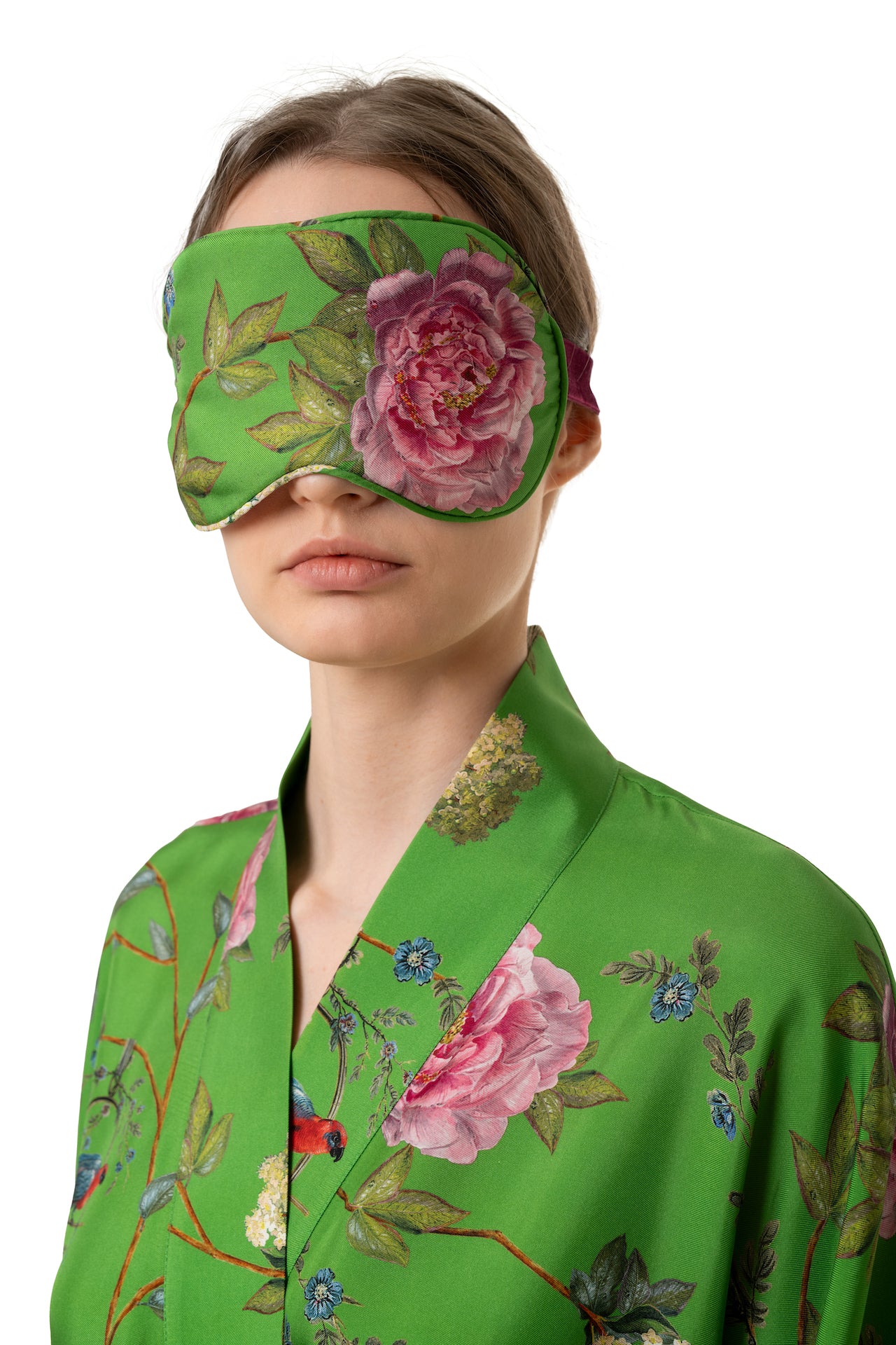 Silk Robe ''Chinoiserie'' In Emerald Green - House of Castlebird Rose