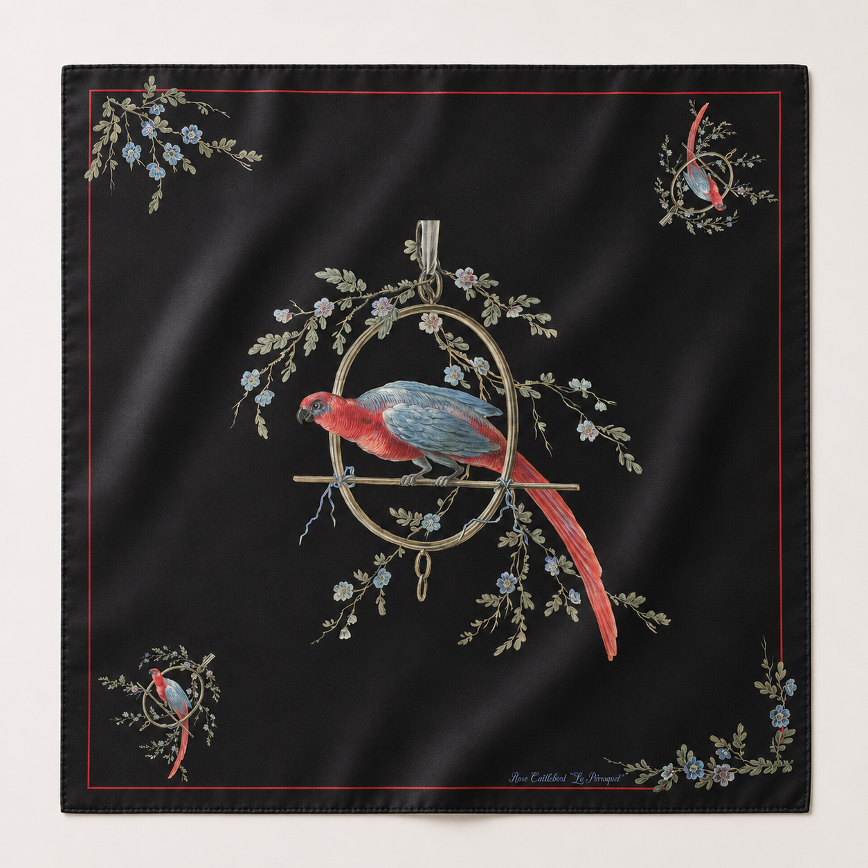 Silk Scarf ''Le Perroquet'' in black - House of Castlebird Rose