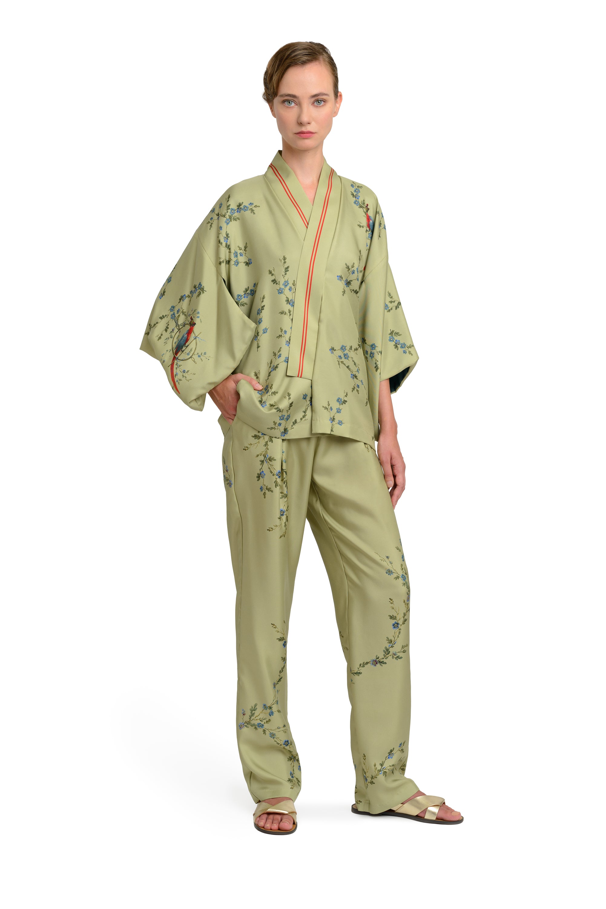 10th Anniversary Silk Suit "Le Perroquet"  in Antique Sage
