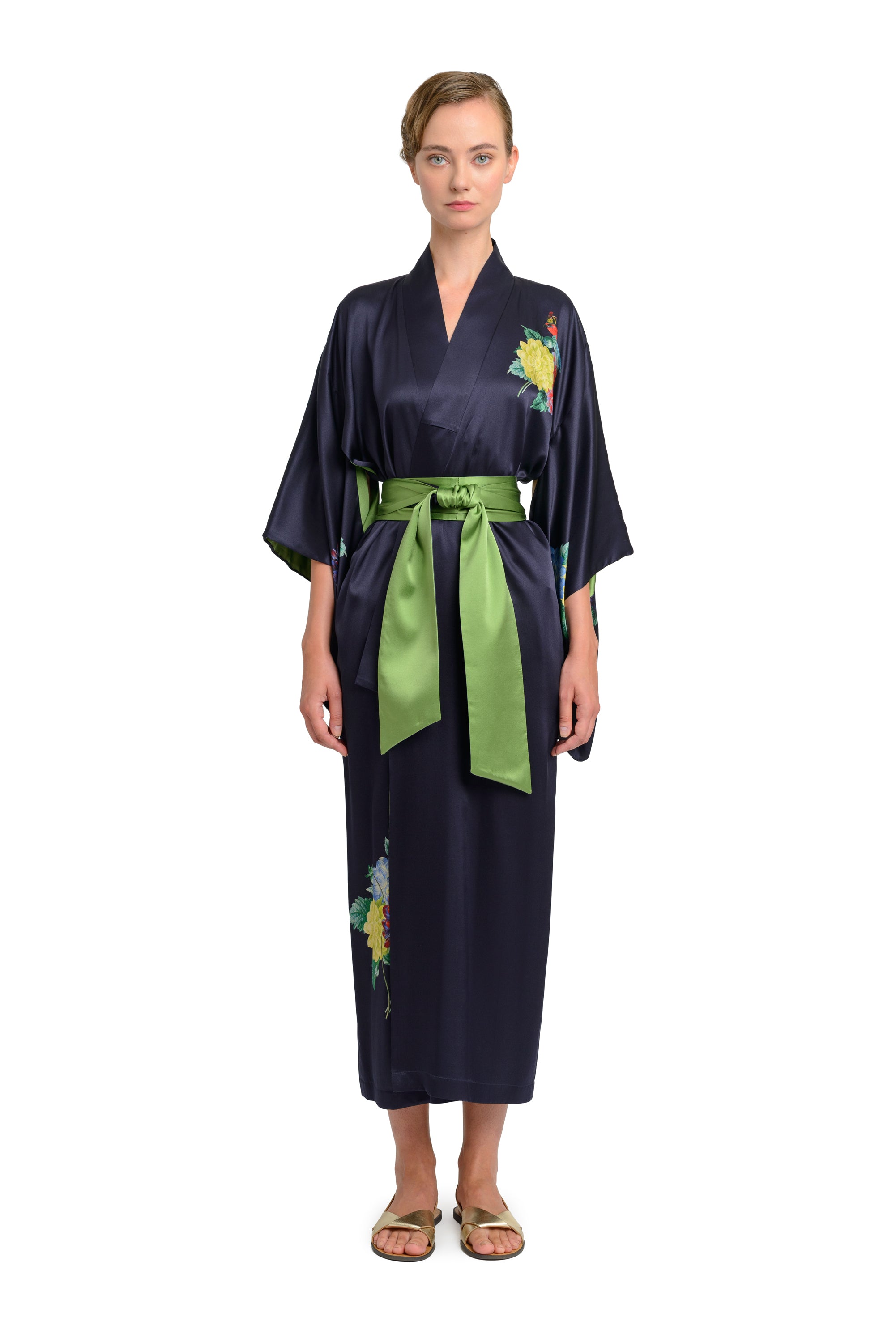 10th Anniversary Kimono "Dahlias" in Midnight Blue