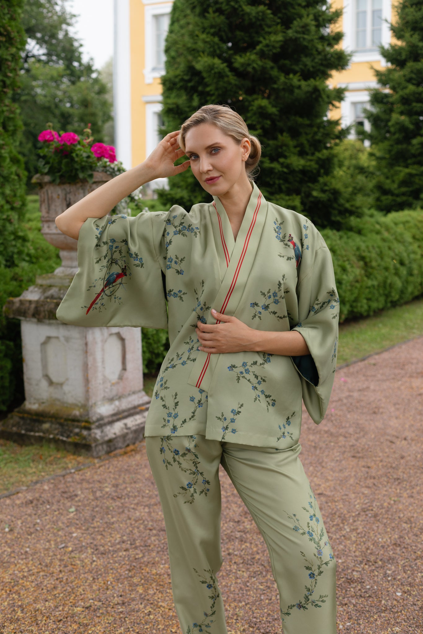 10th Anniversary Silk Suit "Le Perroquet"  in Antique Sage