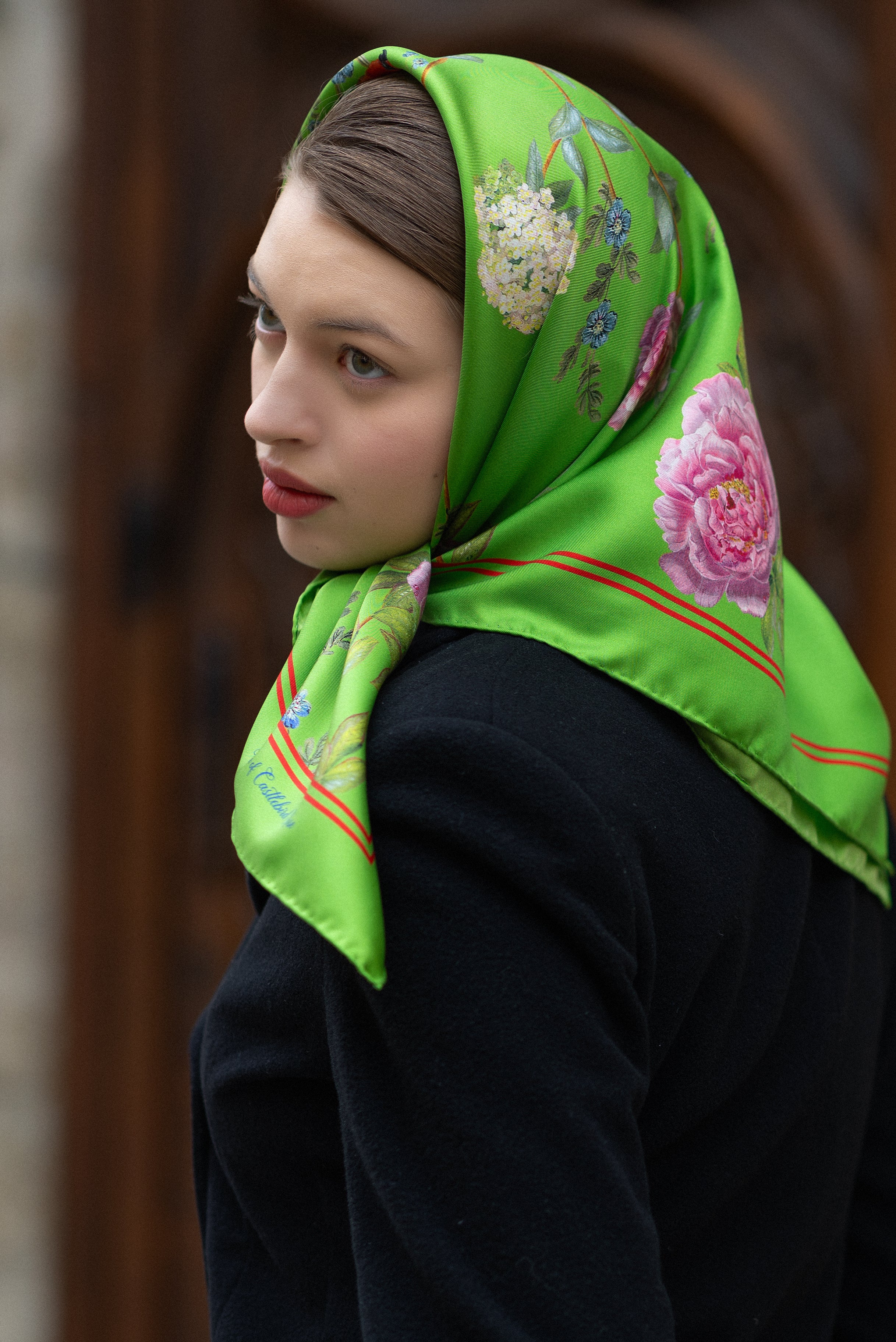 CHINOISERIE SILK SCARF IN EMERALD GREEN - House of Castlebird Rose