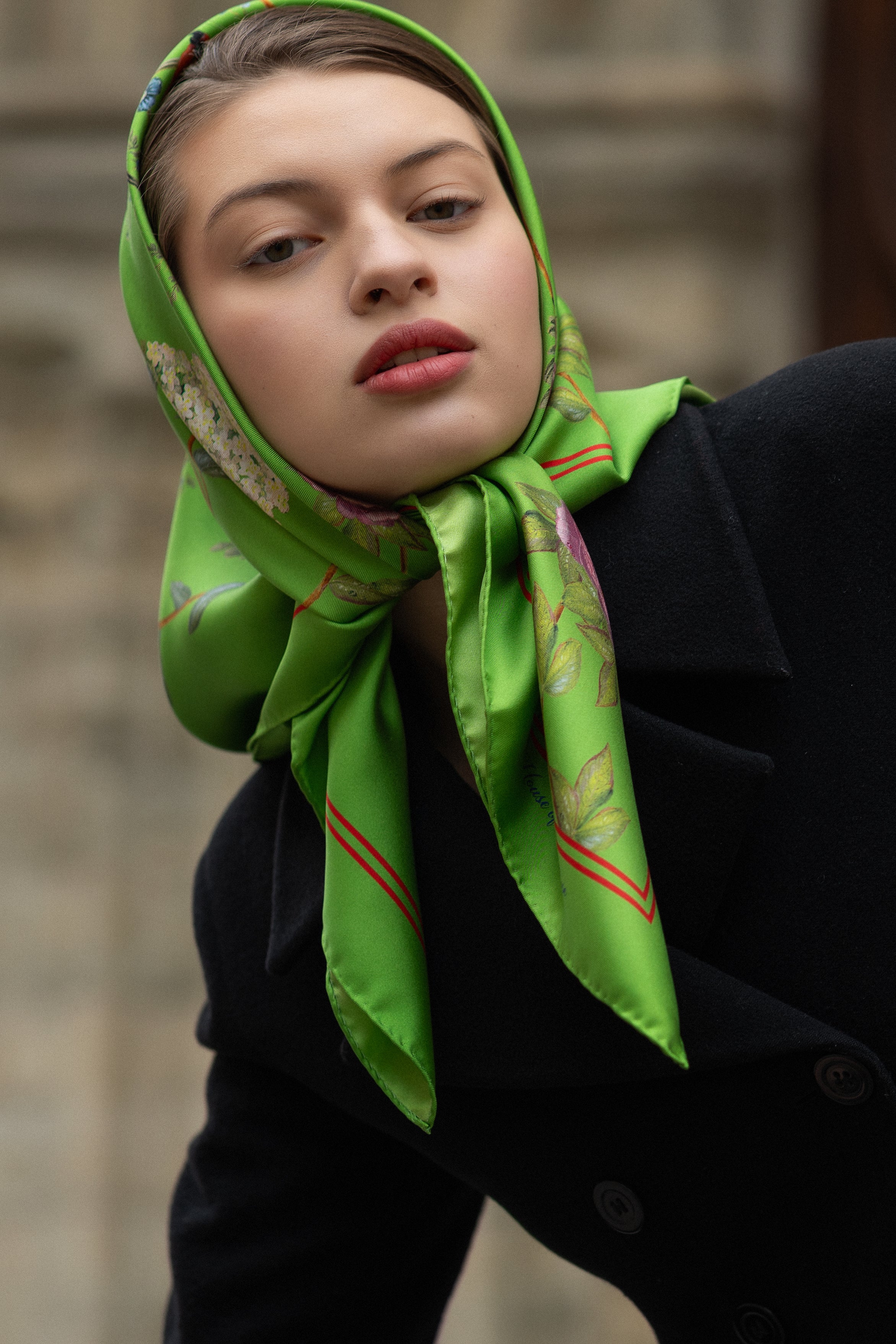 CHINOISERIE SILK SCARF IN EMERALD GREEN - House of Castlebird Rose