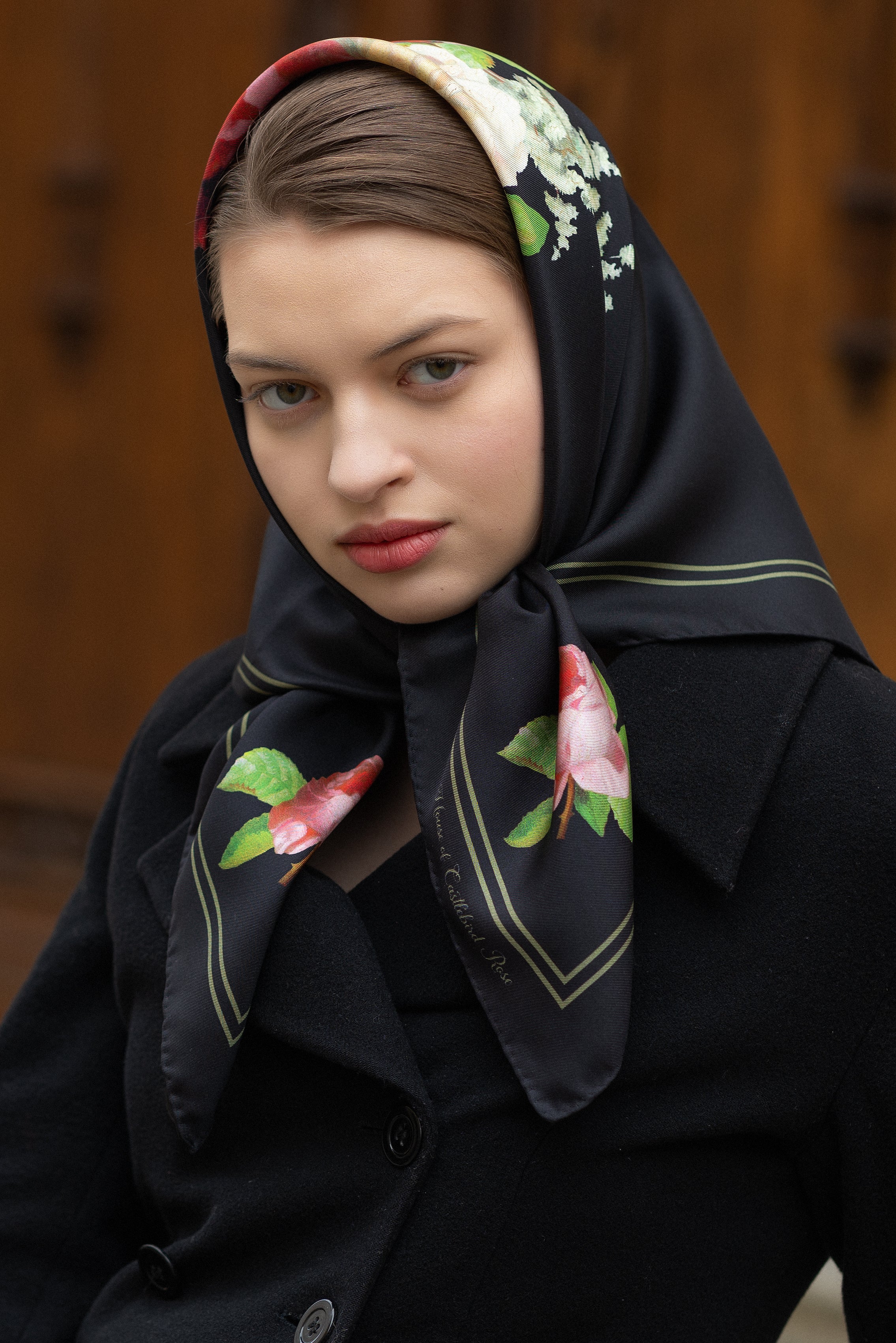 SILK SCARF "PAULINE" in ebony black - House of Castlebird Rose