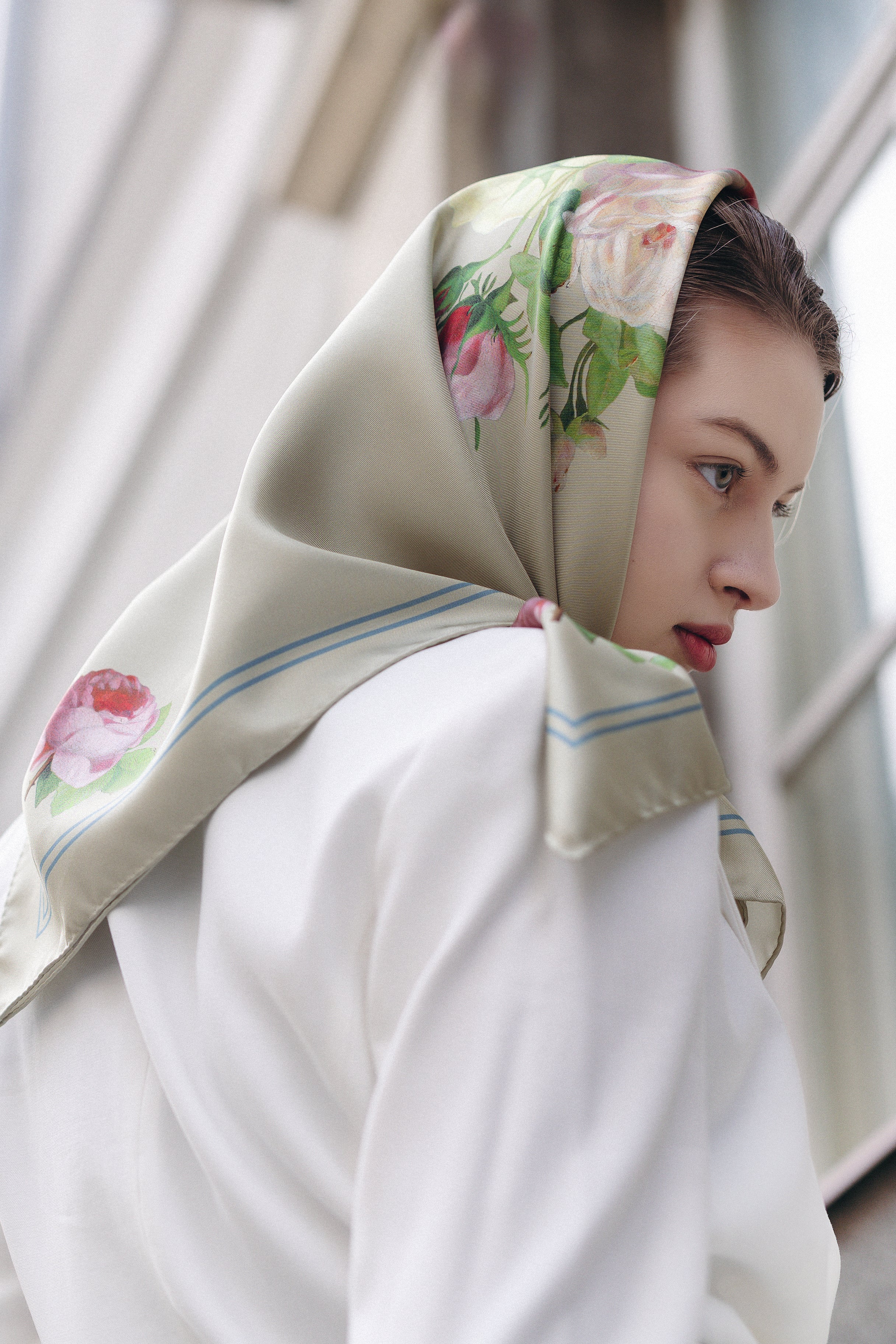 SILK SCARF "PAULINE"  in pale olive - House of Castlebird Rose