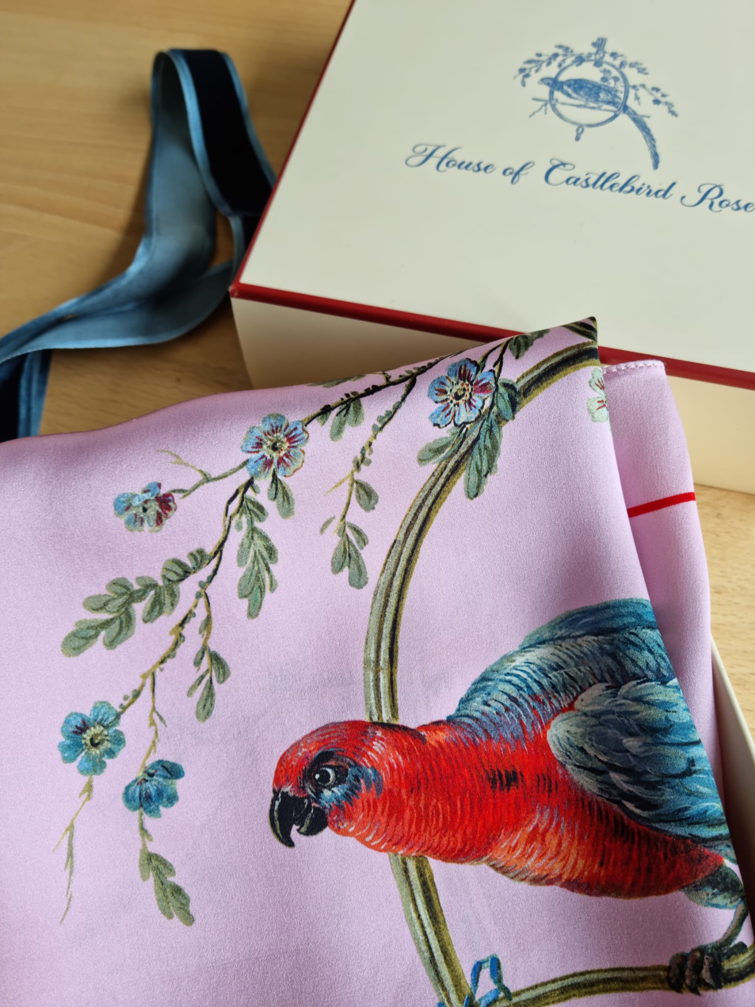 Small Silk Scarf "Le Perroquet" in pink - House of Castlebird Rose