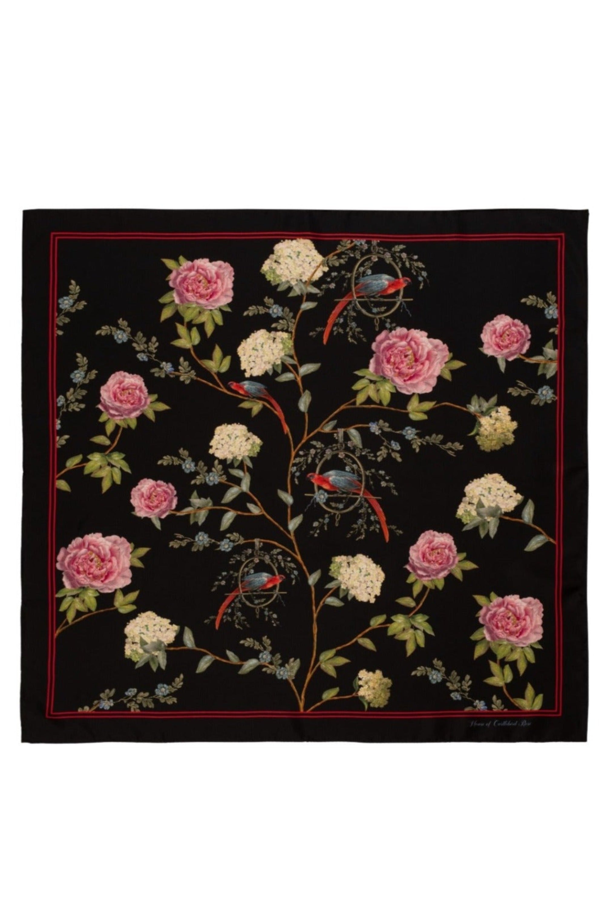 CHINOISERIE SILK SCARF IN BLACK - House of Castlebird Rose