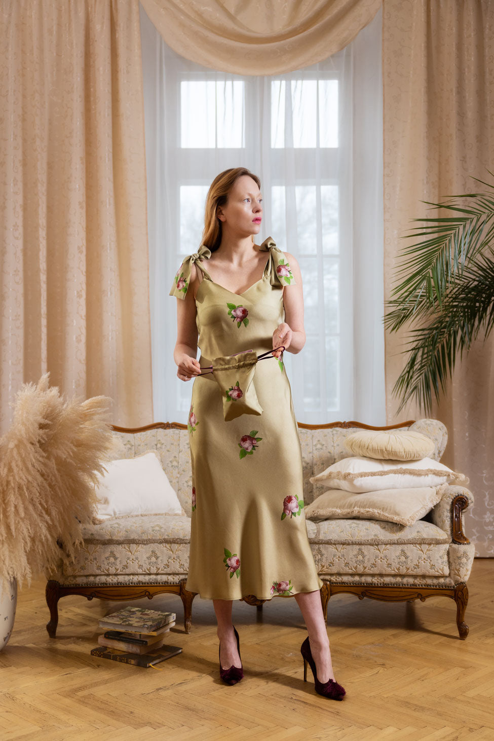 FINESSE SILK RIDICULE "PAULINE" in pale olive - House of Castlebird Rose