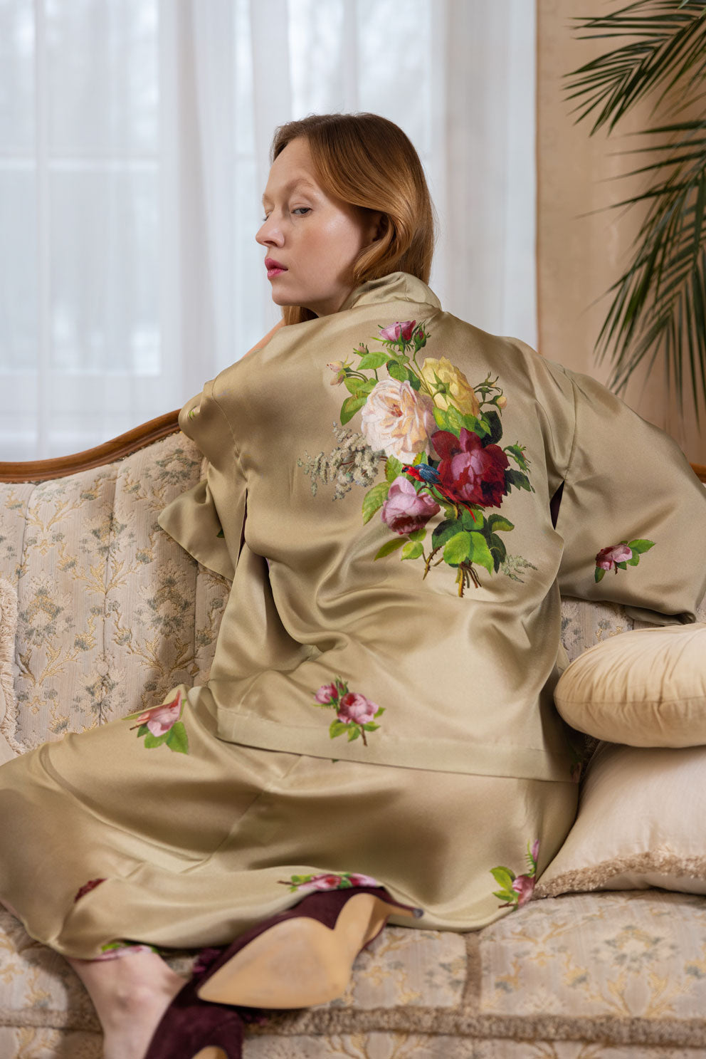 SILK BLAZER "PAULINE" in pale olive - House of Castlebird Rose