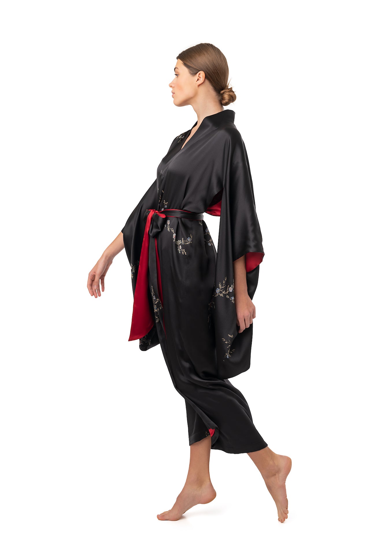 Maxi silk kimono black ''Le Perroquet'' - House of Castlebird Rose