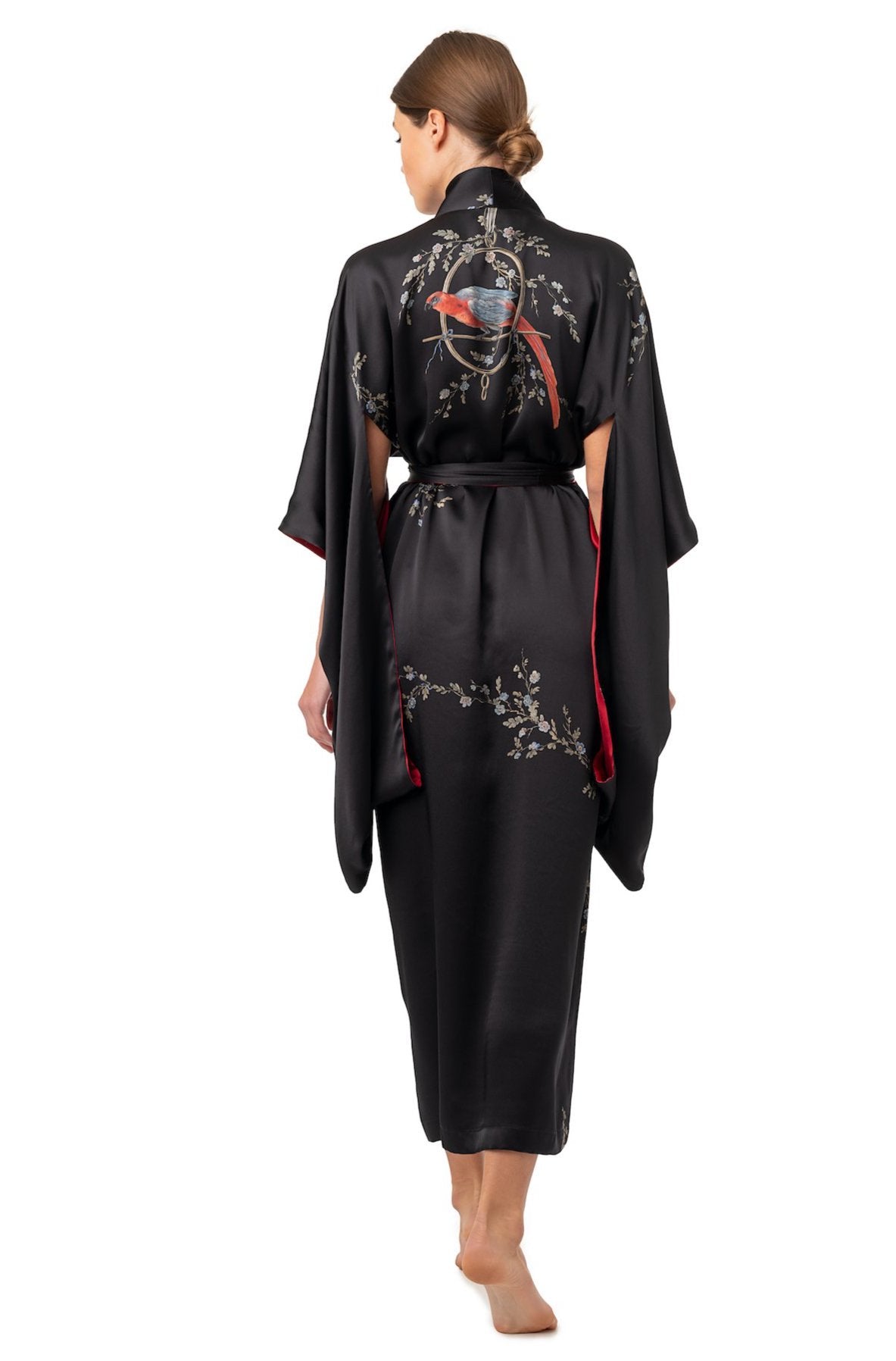 Maxi silk kimono black ''Le Perroquet'' - House of Castlebird Rose