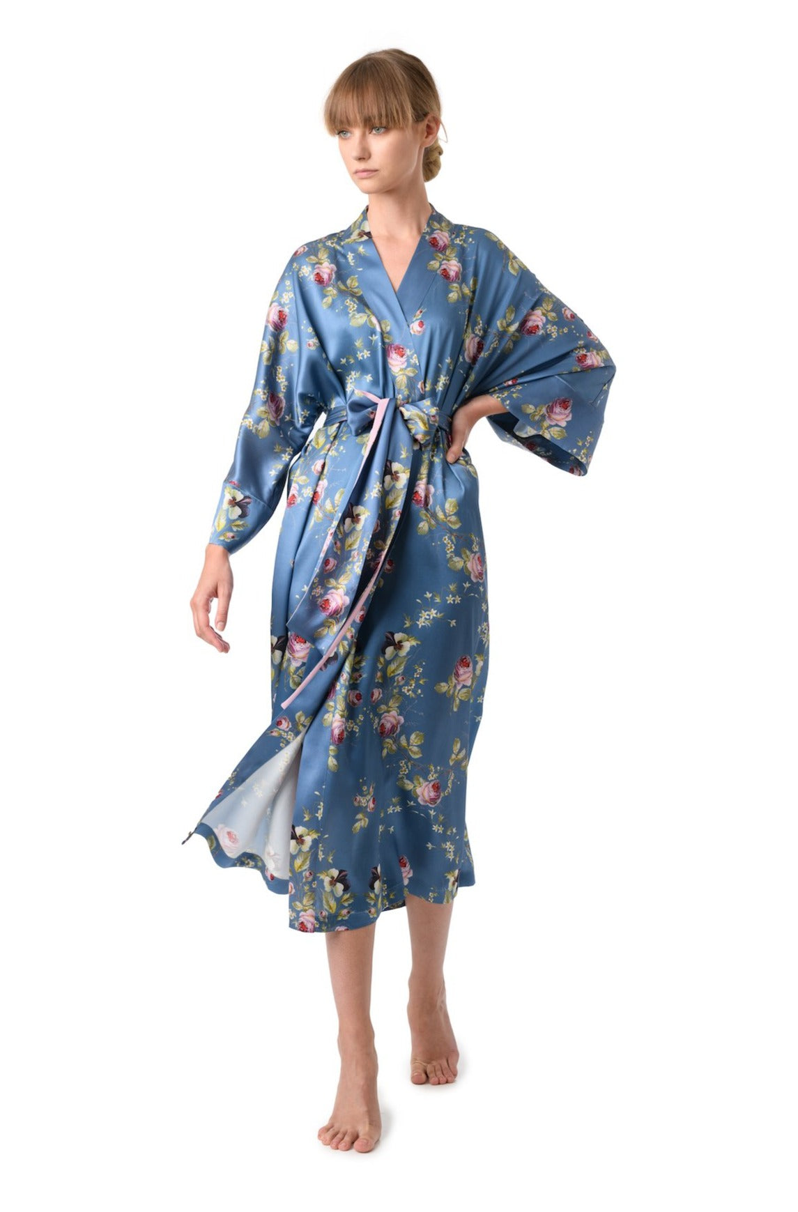 Silk Robe in Blue Satin “Belle Époque” - House of Castlebird Rose