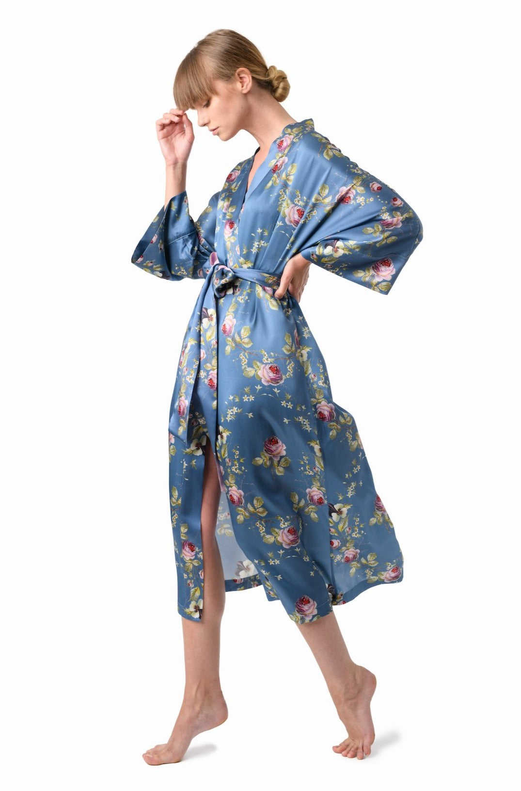 Silk Robe in Blue Satin “Belle Époque” - House of Castlebird Rose