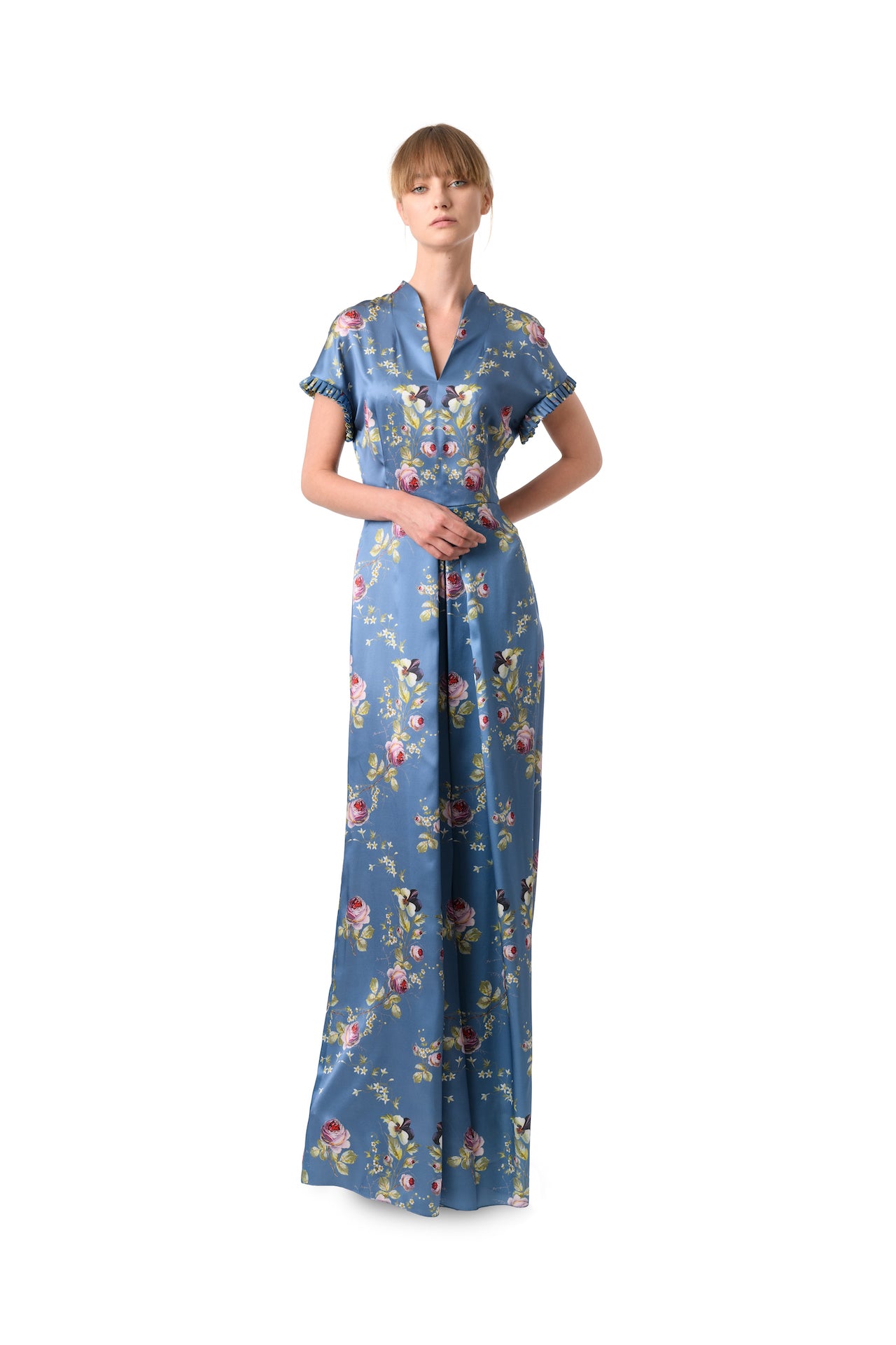 Semi-Casual Silk Dress in Blue Satin ''Belle Époque'' - House of Castlebird Rose