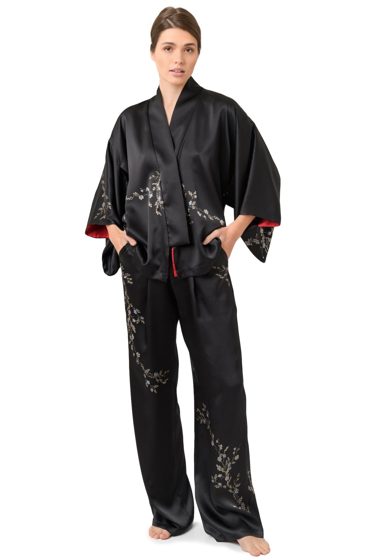 Silk Lounging Suit Black ''Le Perroquet'' - House of Castlebird Rose