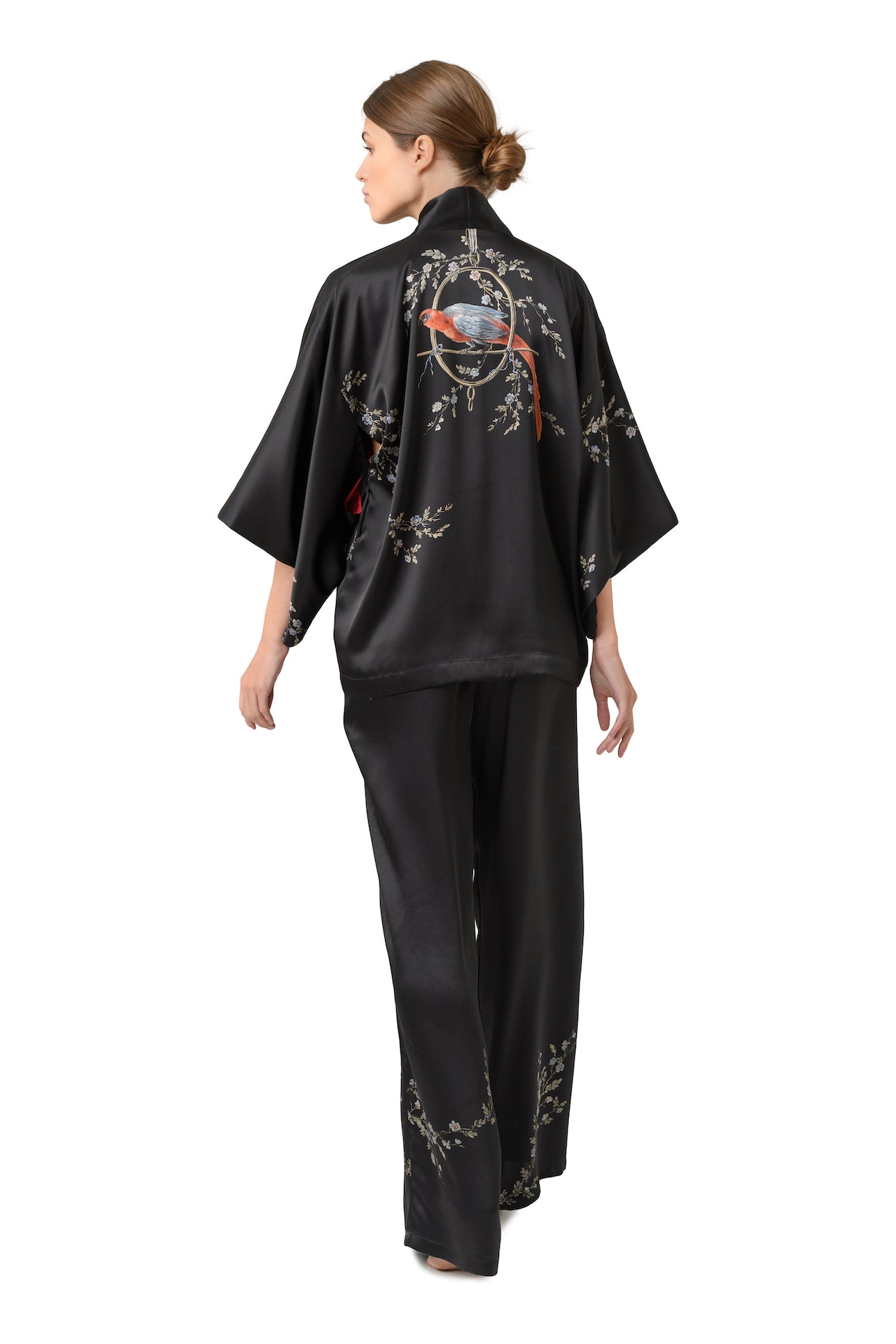 Silk Lounging Suit Black ''Le Perroquet'' - House of Castlebird Rose