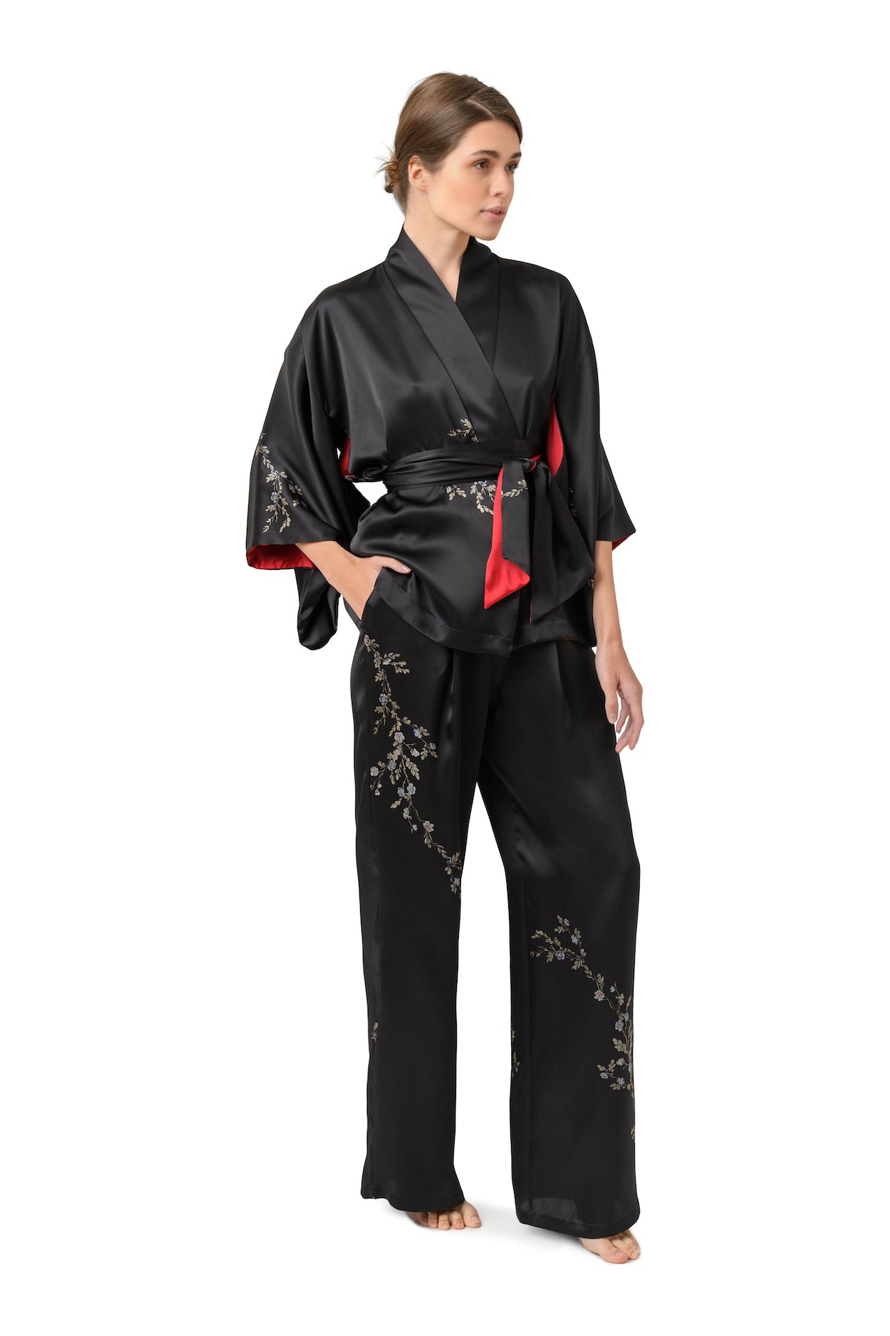 Silk Lounging Suit Black ''Le Perroquet'' - House of Castlebird Rose