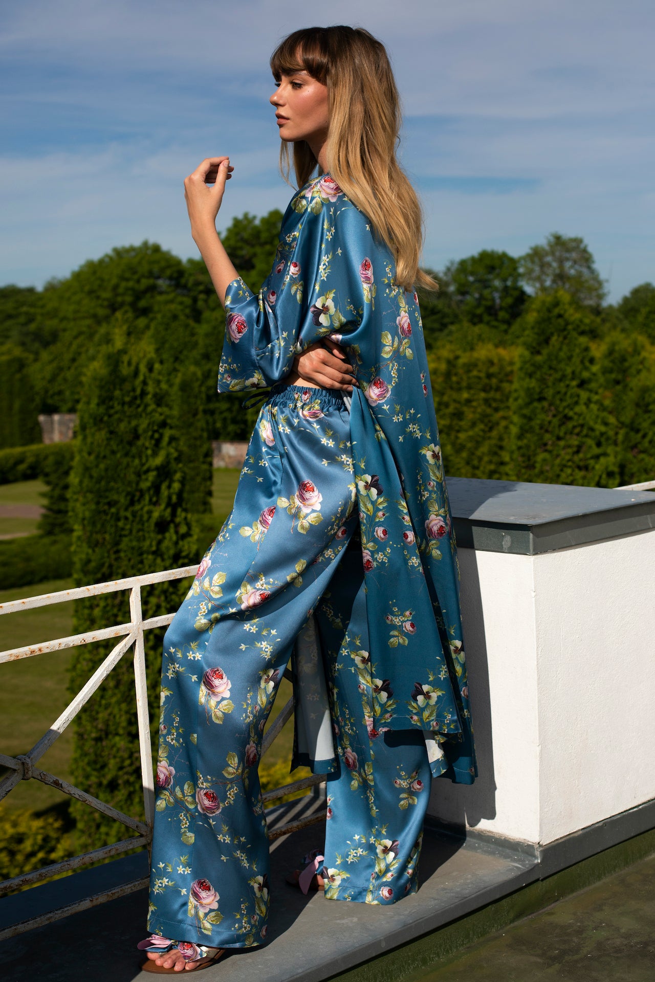 Silk Robe in Blue Satin “Belle Époque” - House of Castlebird Rose