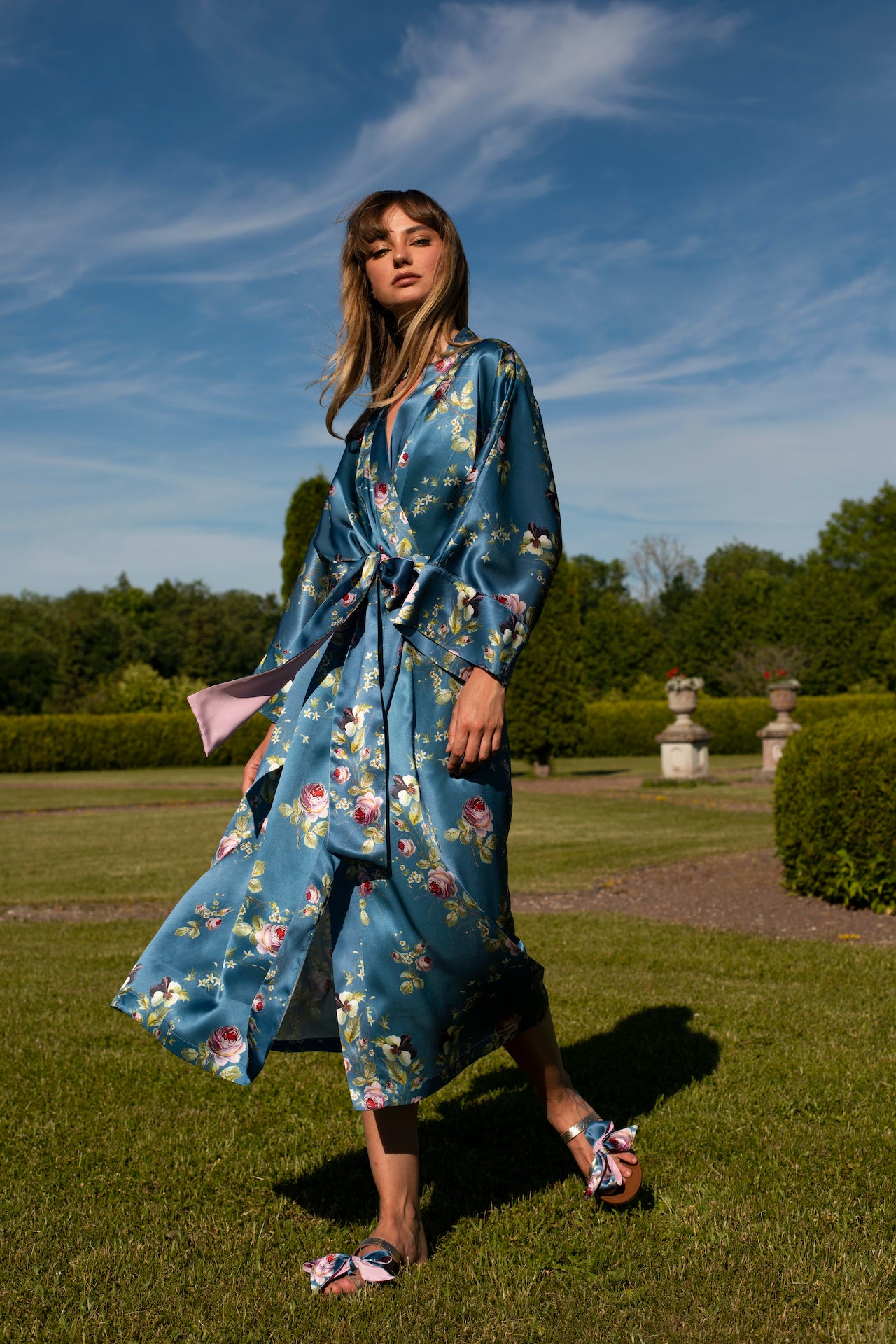 Silk Robe in Blue Satin “Belle Époque” - House of Castlebird Rose