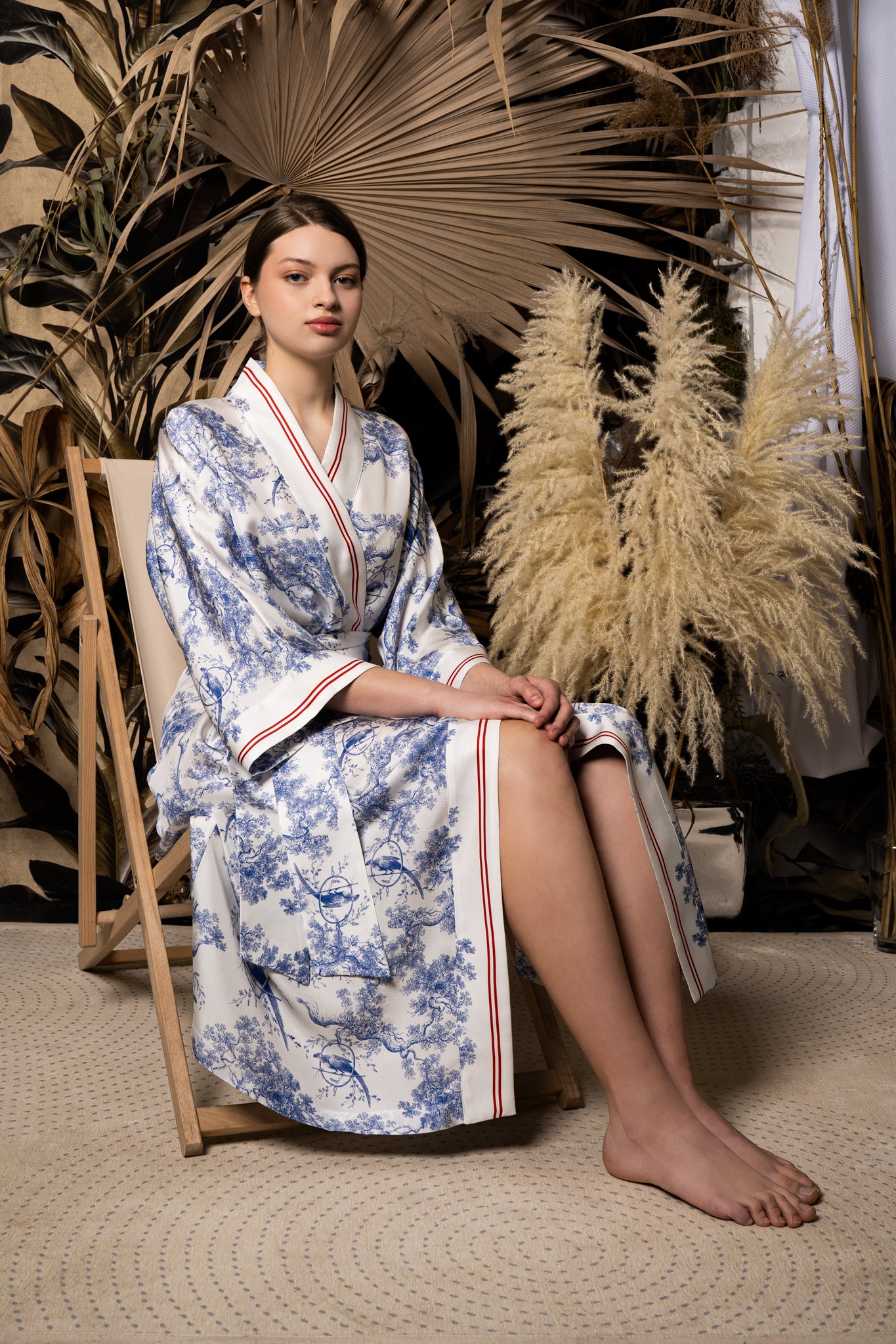 Toile de Jouy Silk Robe ''Castlebird'' - House of Castlebird Rose