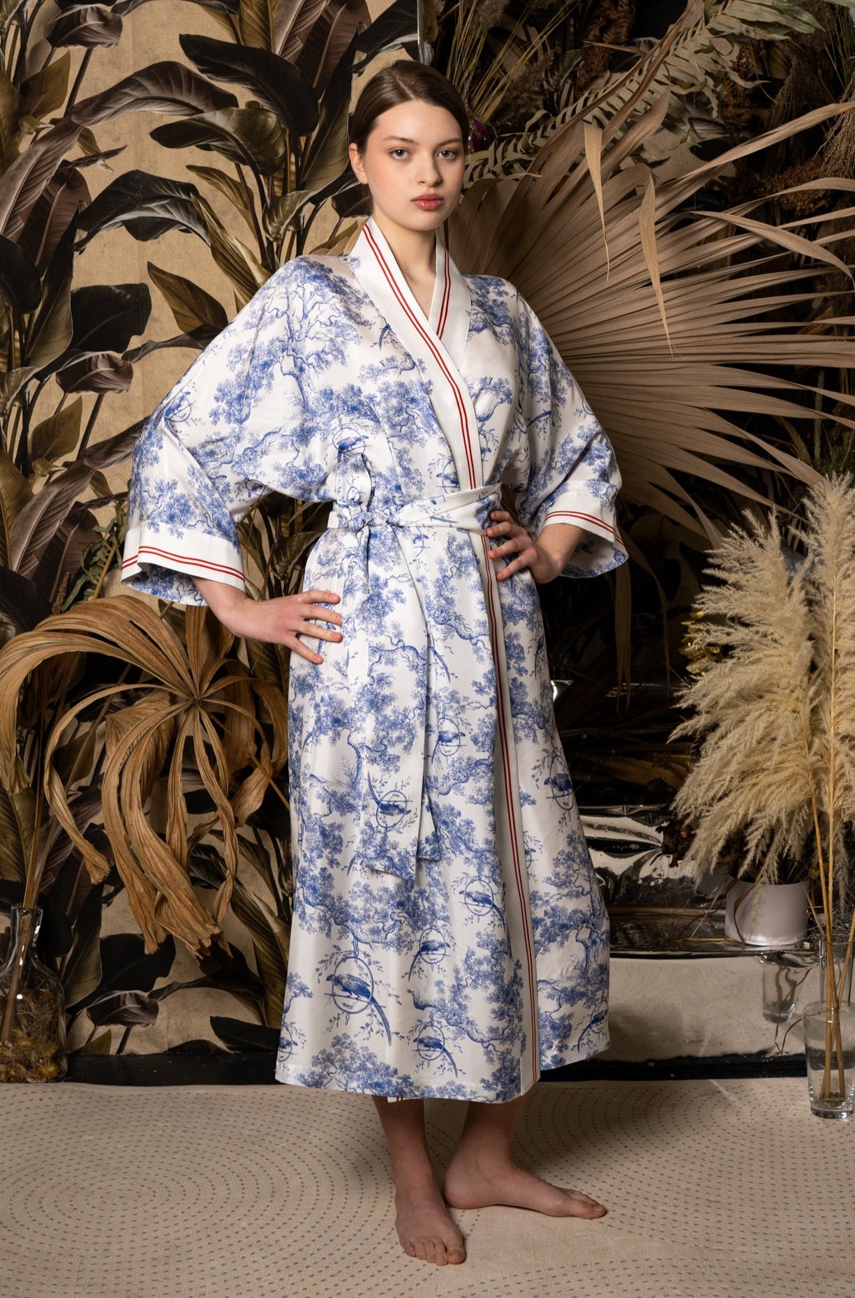 Toile de Jouy Silk Robe ''Castlebird'' - House of Castlebird Rose